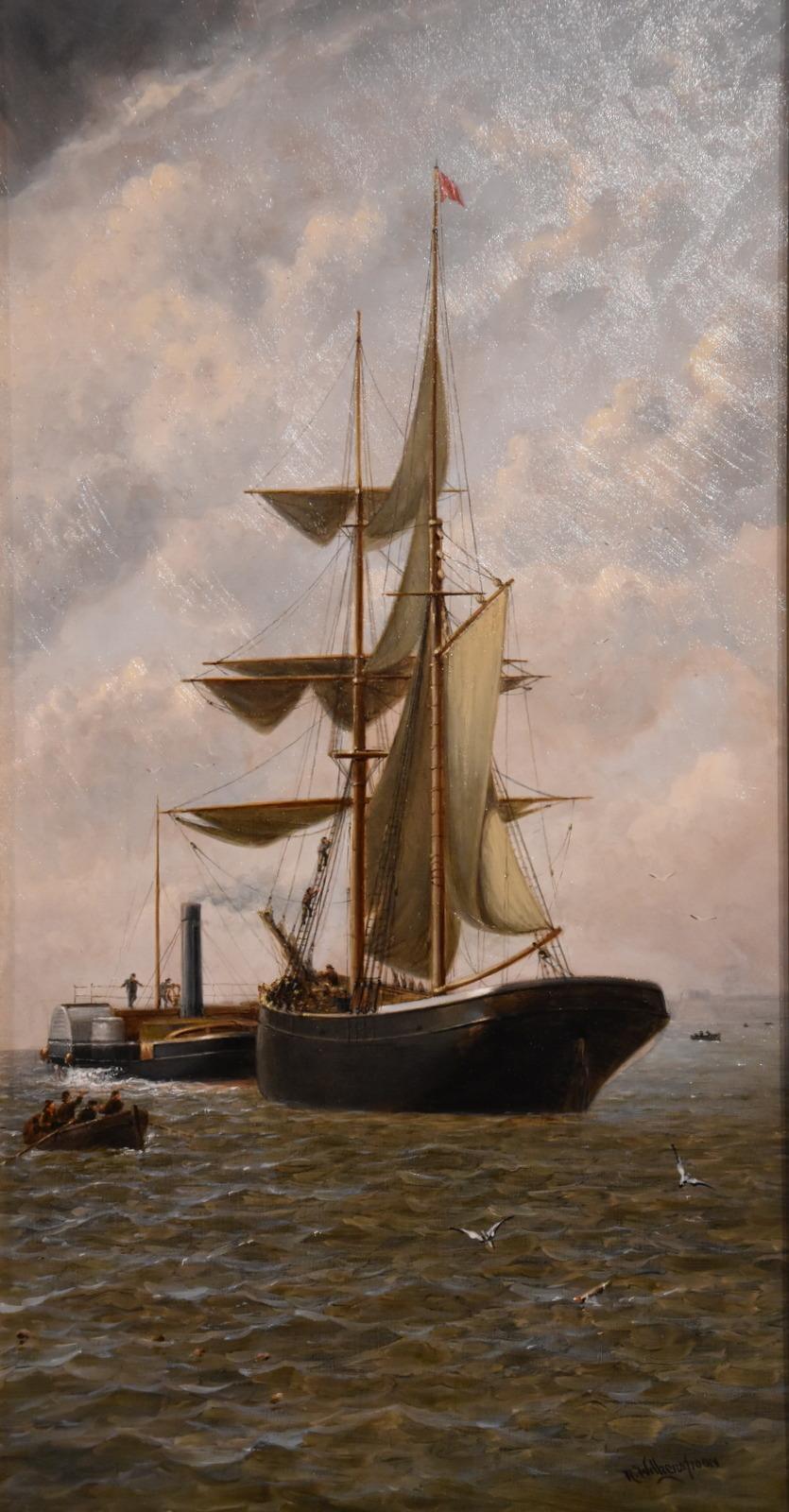 Oil Painting Pair by Henry Witherspoon “Barge Entering Dover Harbour” 2