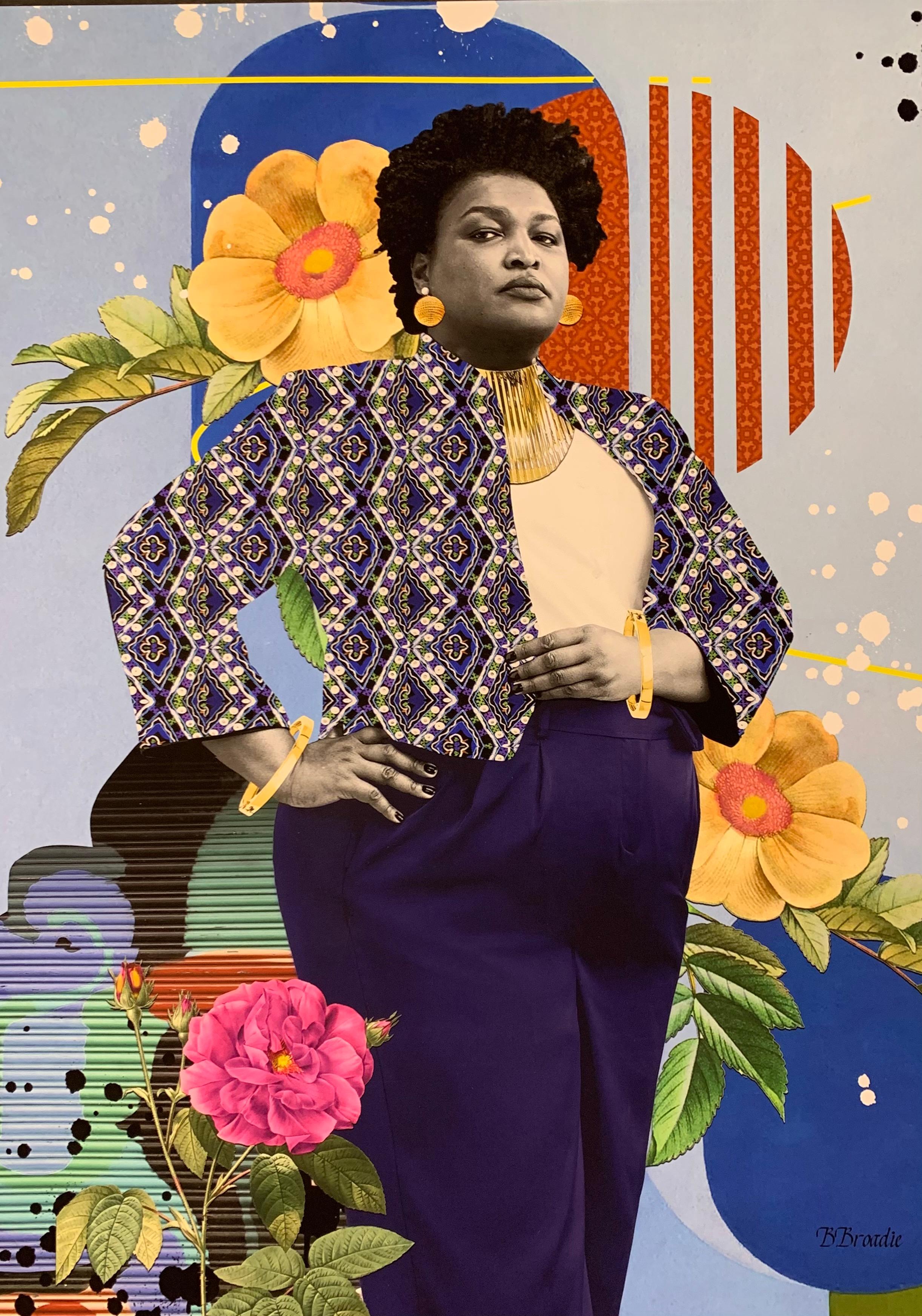 B. Brody Portrait Print - Pop Art Giclée "All Blue Everything: A Walk in the Park with Stacey Abrams Gold
