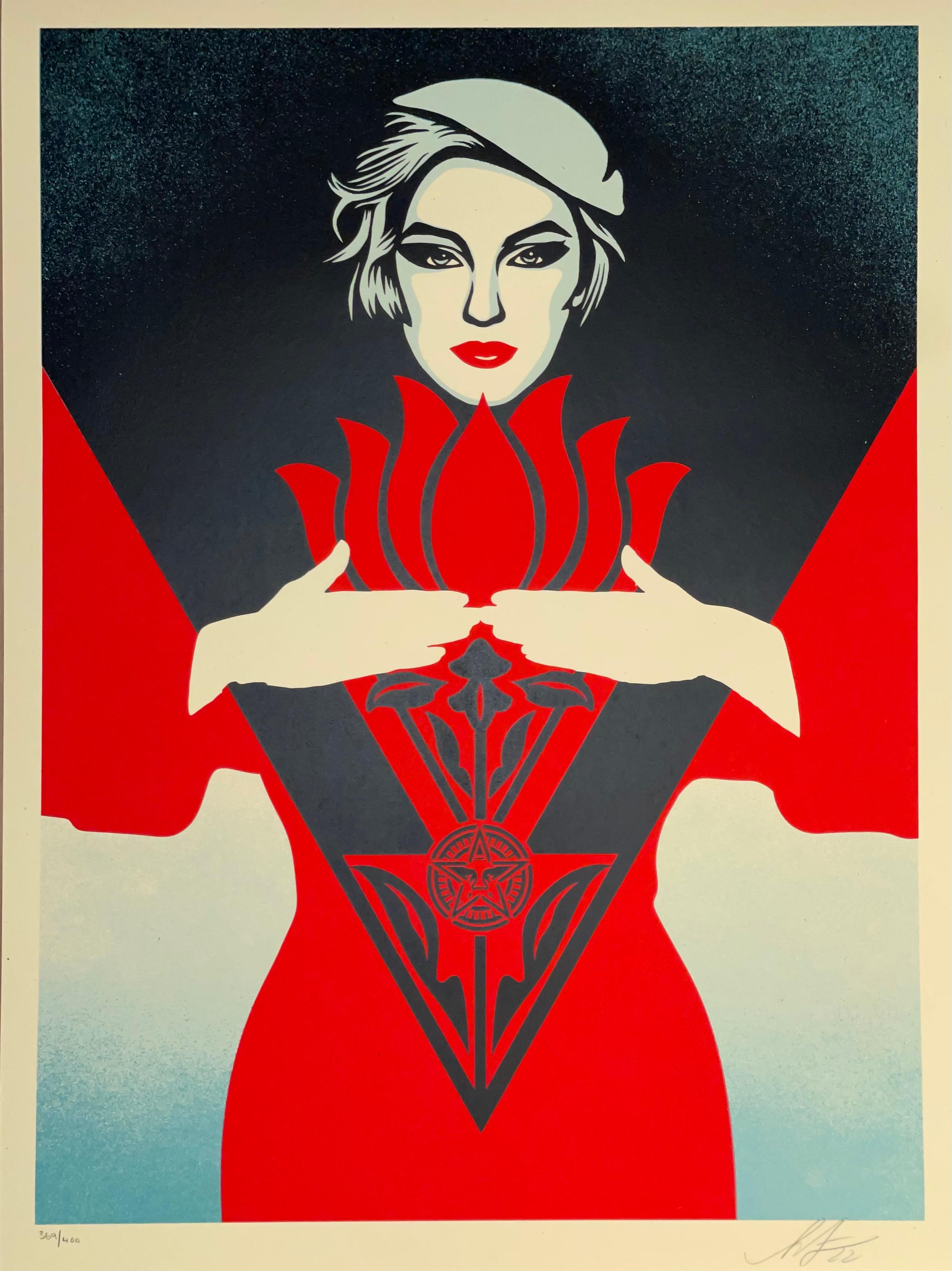 Shepard Fairey Obey Giant Noir Flower Woman Art Deco Screen Print Contemporary 