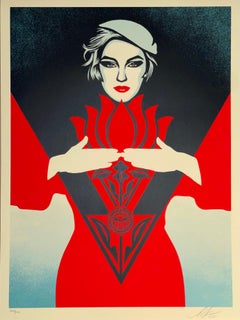 Shepard Fairey Sérigraphie Art Déco « Obey Giant Noir Flower Woman » contemporaine 