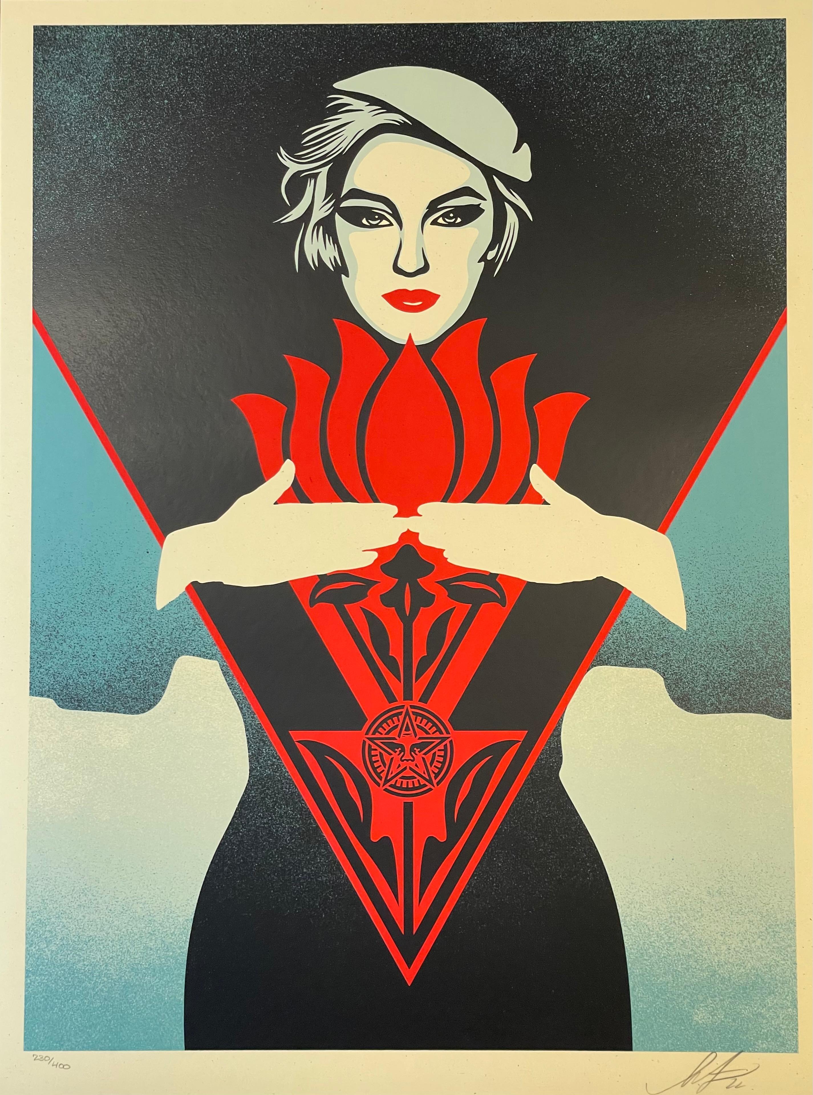 Shepard Fairey Obey Giant Noir Flower Woman Art Deco Screen Print Blue Edition 