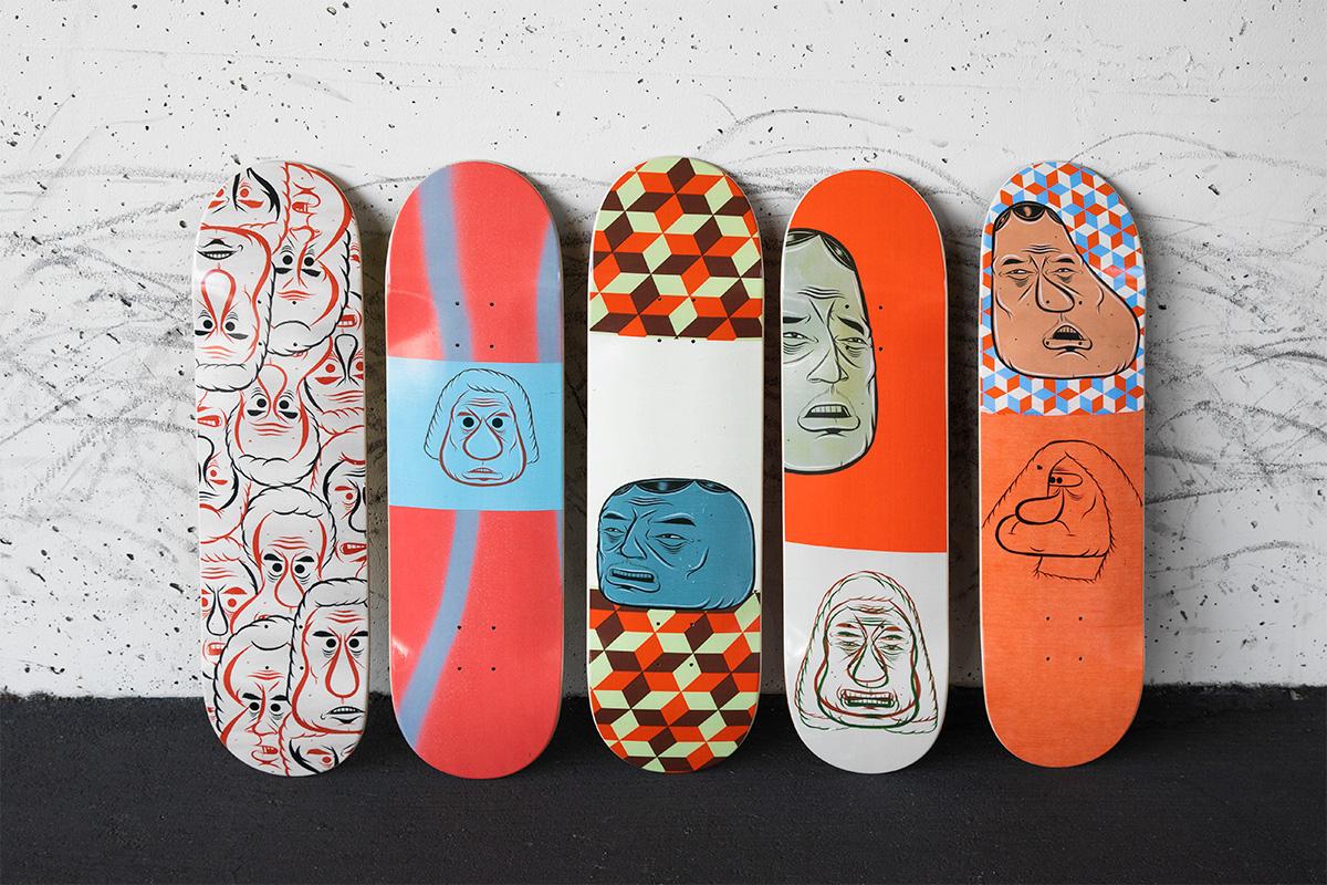 Voller Satz Reynolds, Spanisch, Dampfer, Dollin, Theotis Skateboard Decks – Art von Barry Mcgee