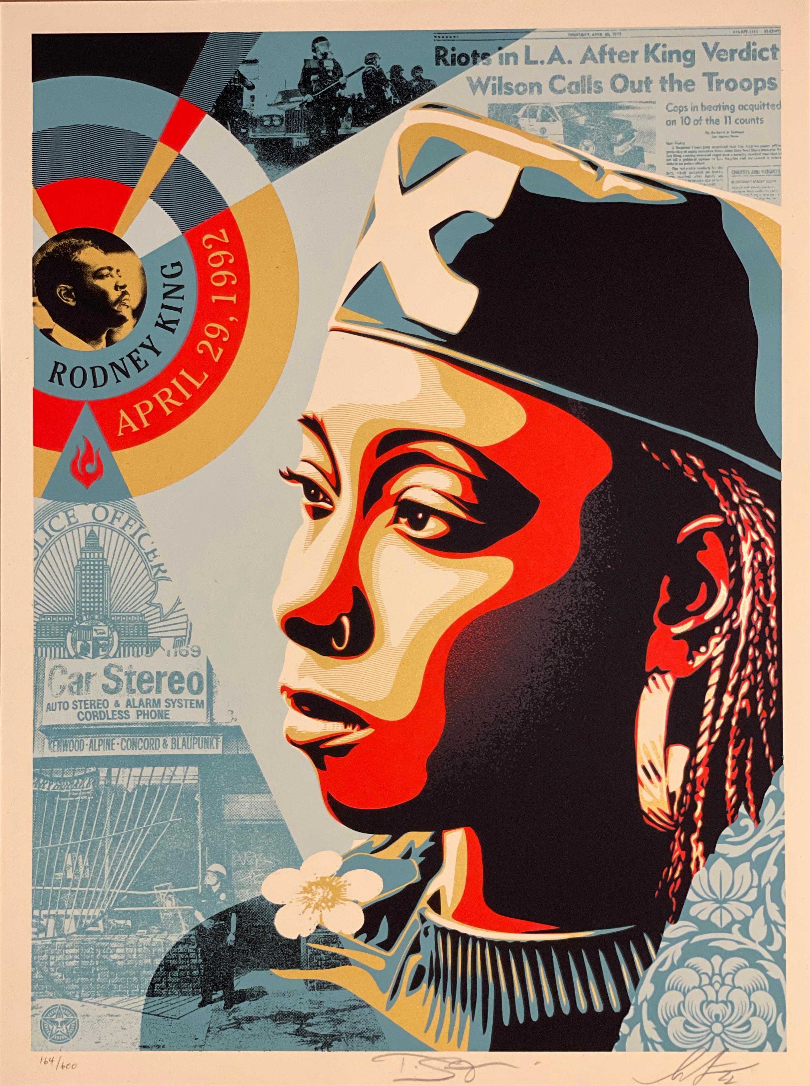 Shepard Fairey Siebdruck „Eye's On The King Verdict“ Rodney King Justice 