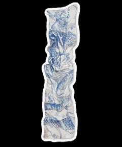 Indigo Blue Dragon in the Clouds Textile Scarf