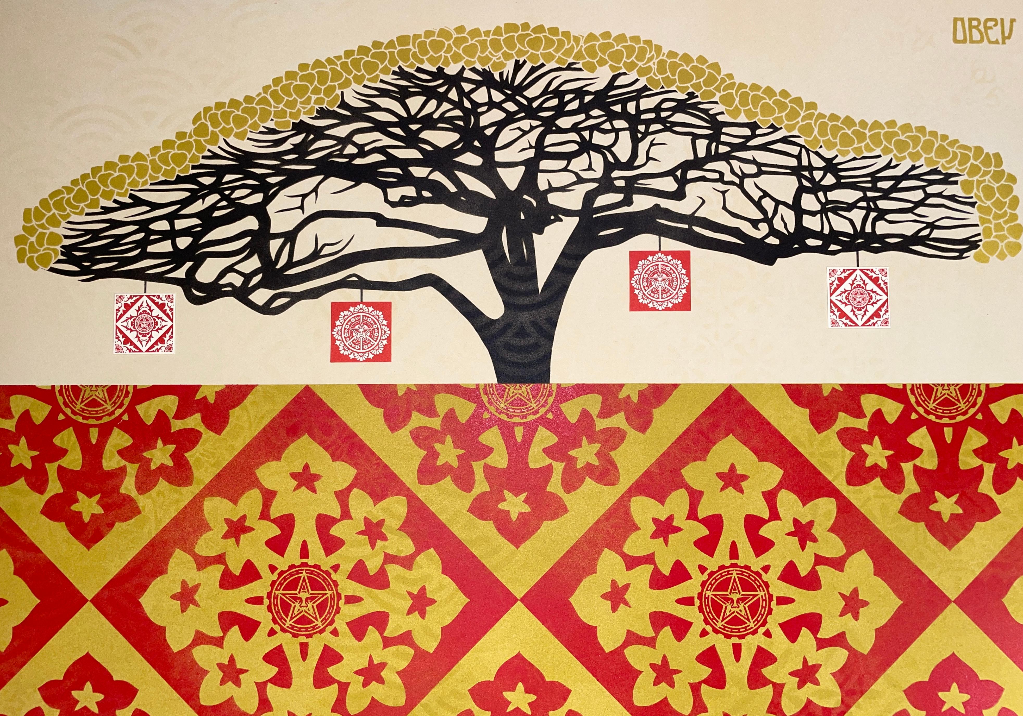 Shepard Fairey Monkey Pod VSE Red & Gold Hand Stenciled  For Sale 3