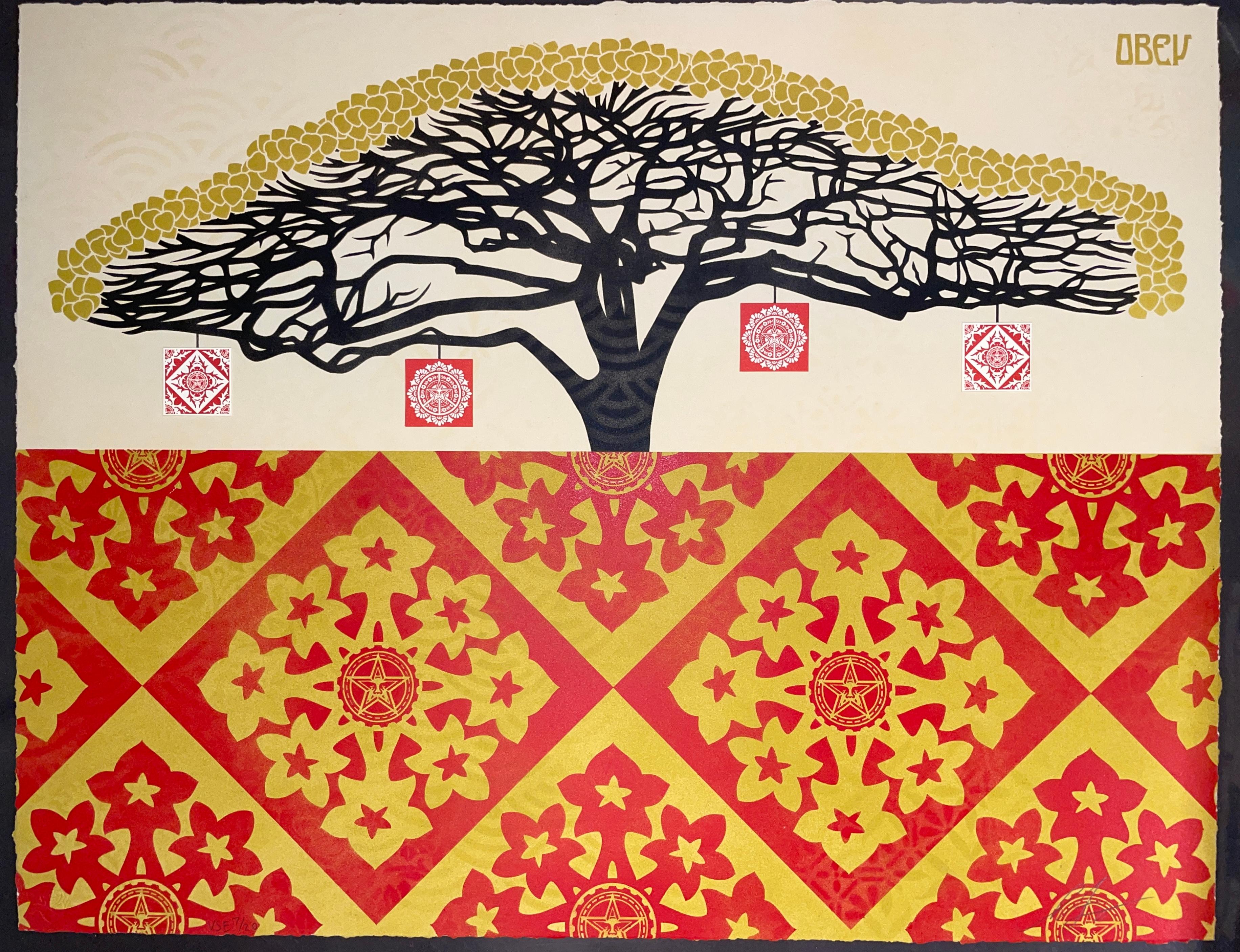 Shepard Fairey Monkey Pod VSE Red & Gold Hand Stenciled  For Sale 7