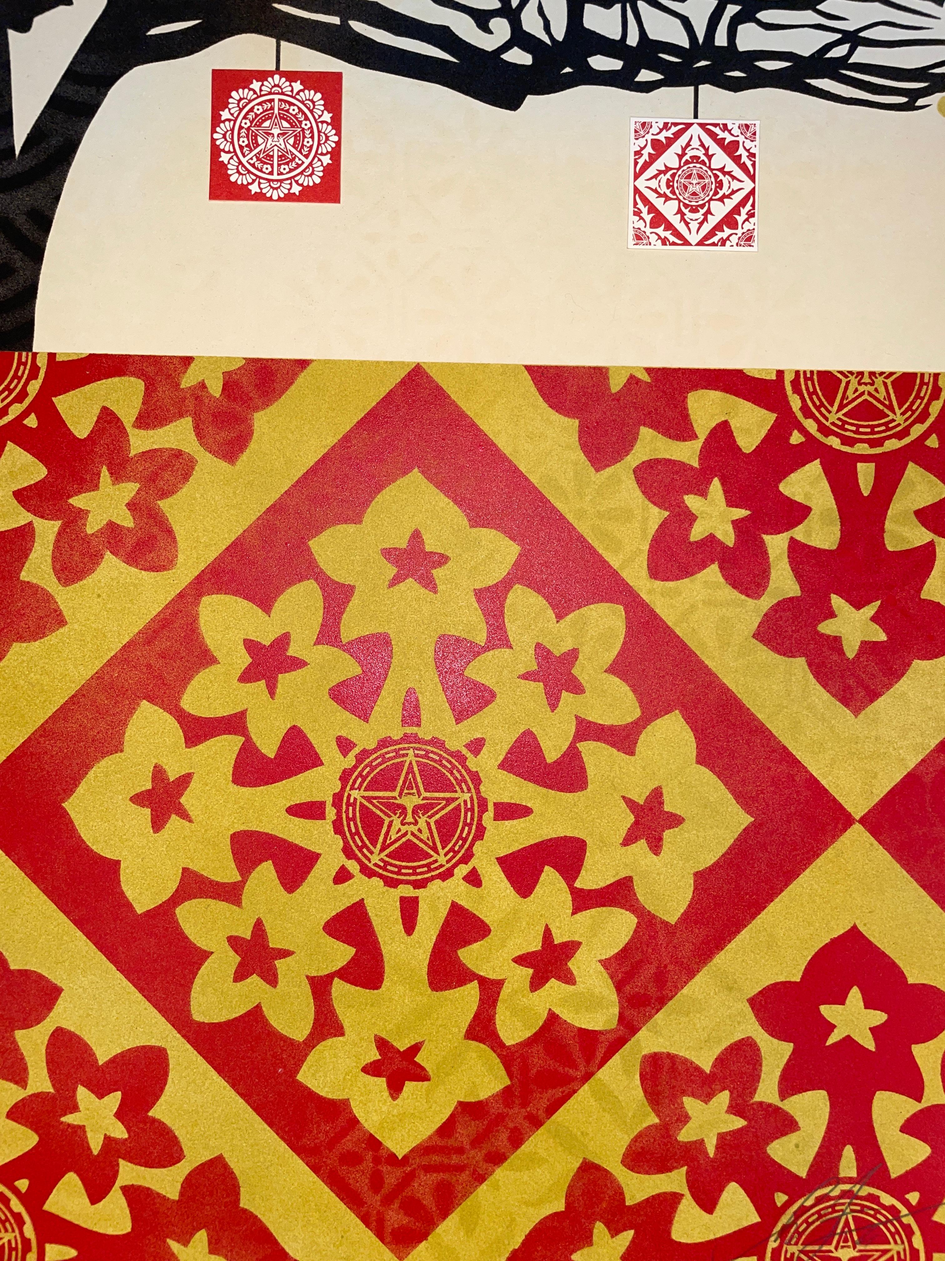 Shepard Fairey Monkey Pod VSE Red & Gold Hand Stenciled  For Sale 5