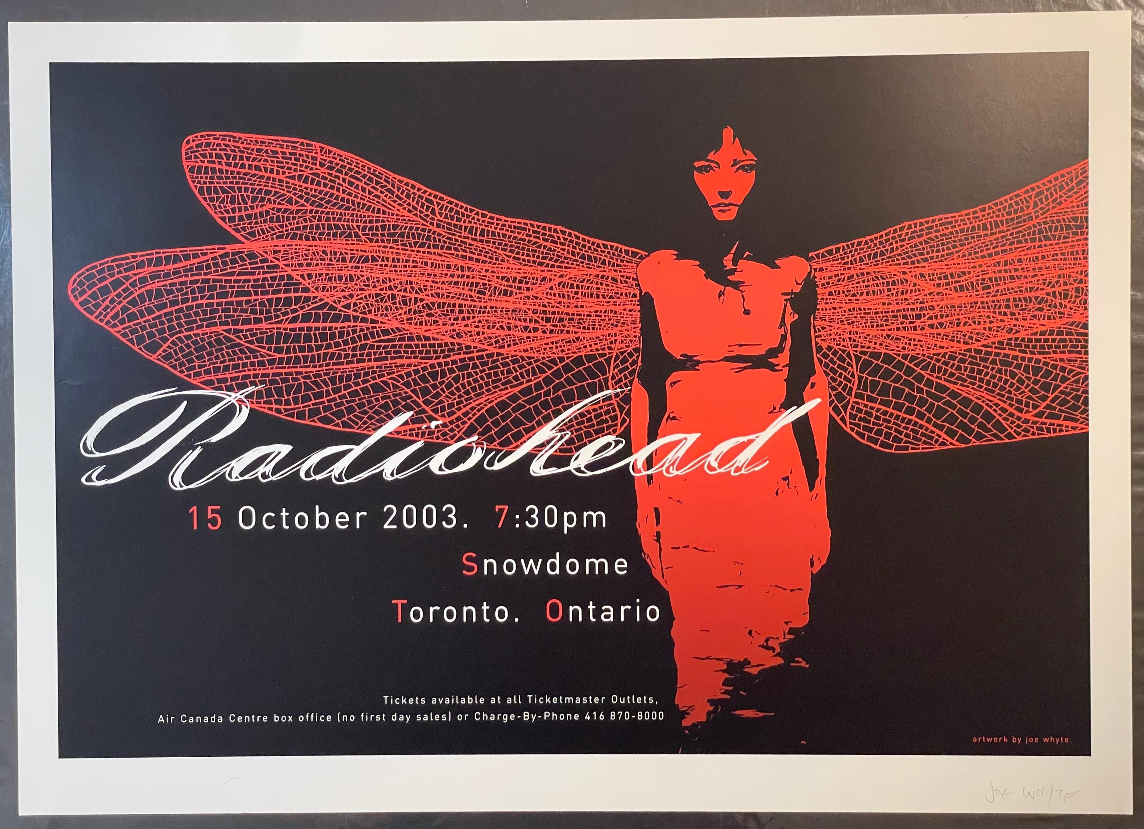 Radiohead Print Toronto Signed
Materials:
Screenprint
Size
20 × 28 in  50.8 × 71.1 cm
Rarity

Edition of 500

Near Mint Condition.
Signature:
Show print from the Skydome in Toronto, 2003 Signed by the artist in pencil.

Publisher
Joe Whyte