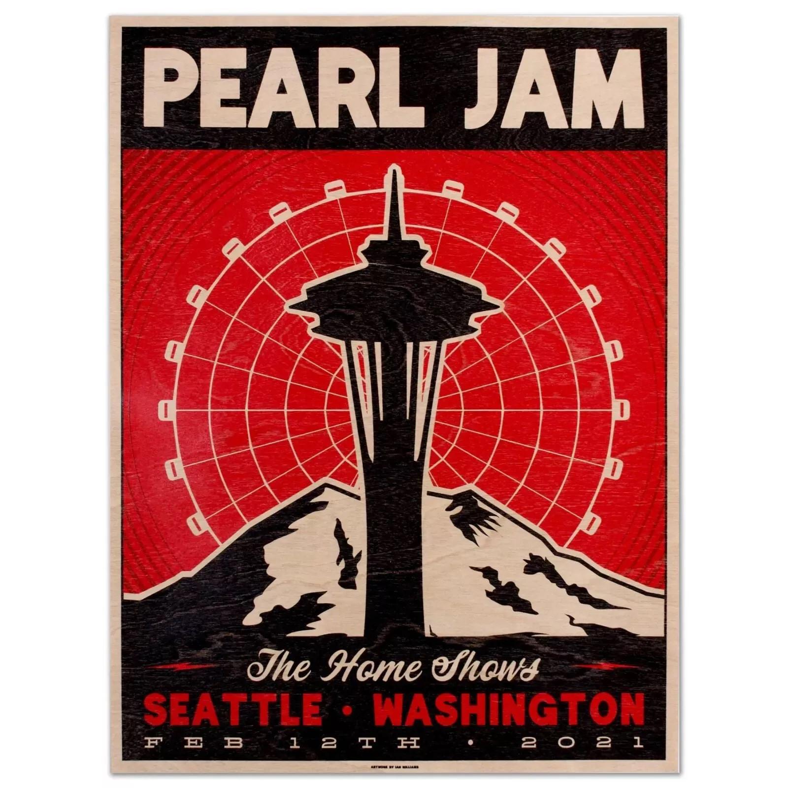 PEARL JAM X Streaming Seattle Póster sobre chapa de madera Ian Williams