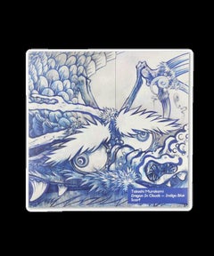 Indigo Blue Dragon in the Clouds Textile Scarf