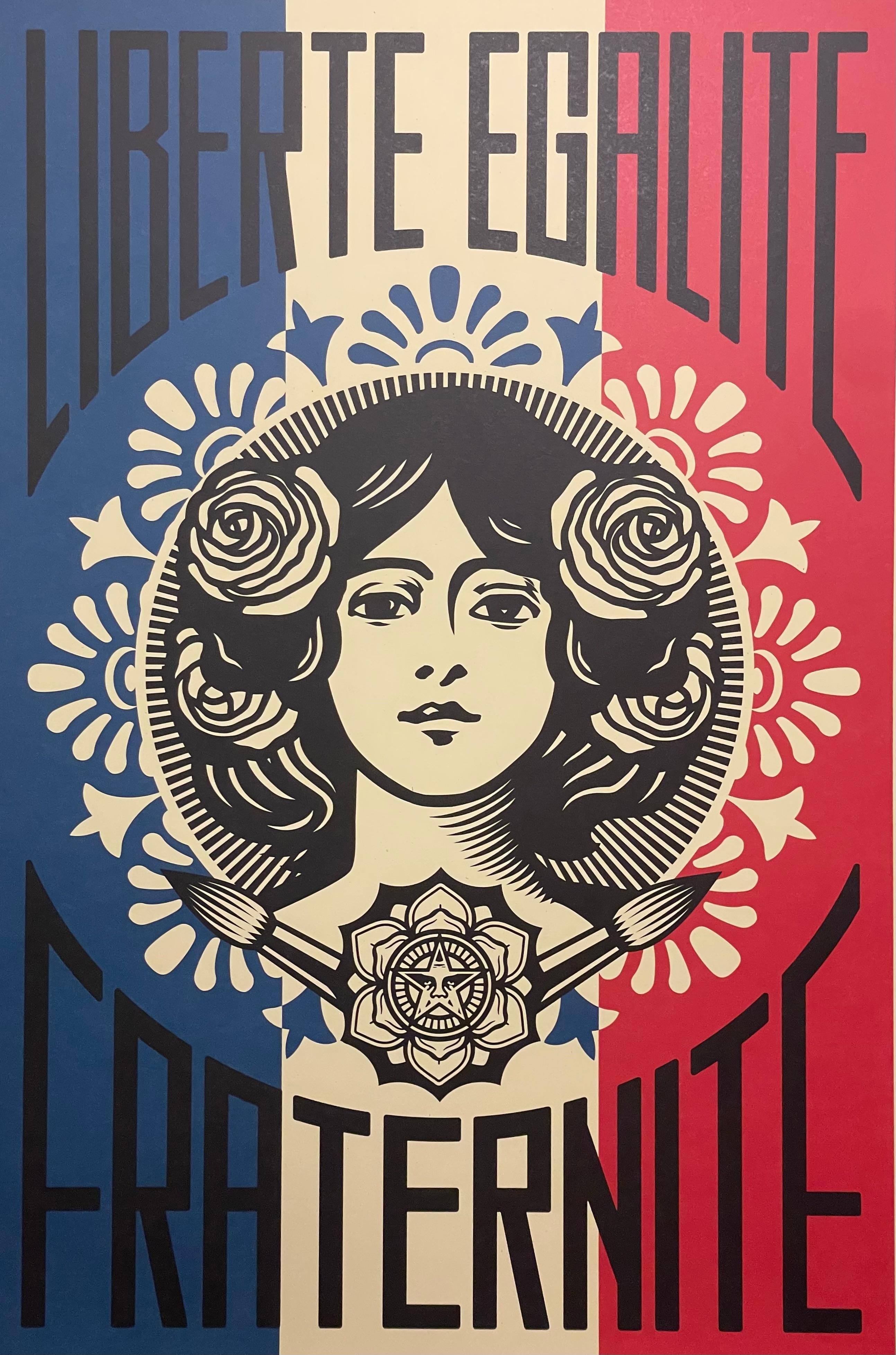 Handgezogene Liberte, Egalite, Fraternite Signiert & datiert Druck Frankreich Verschmiert (Zeitgenössisch), Art, von Shepard Fairey