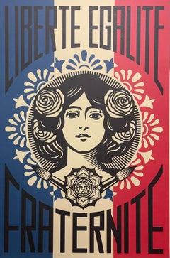 Hand Pulled Liberte, Egalite, Fraternite Signed & Dated Print France Smudged