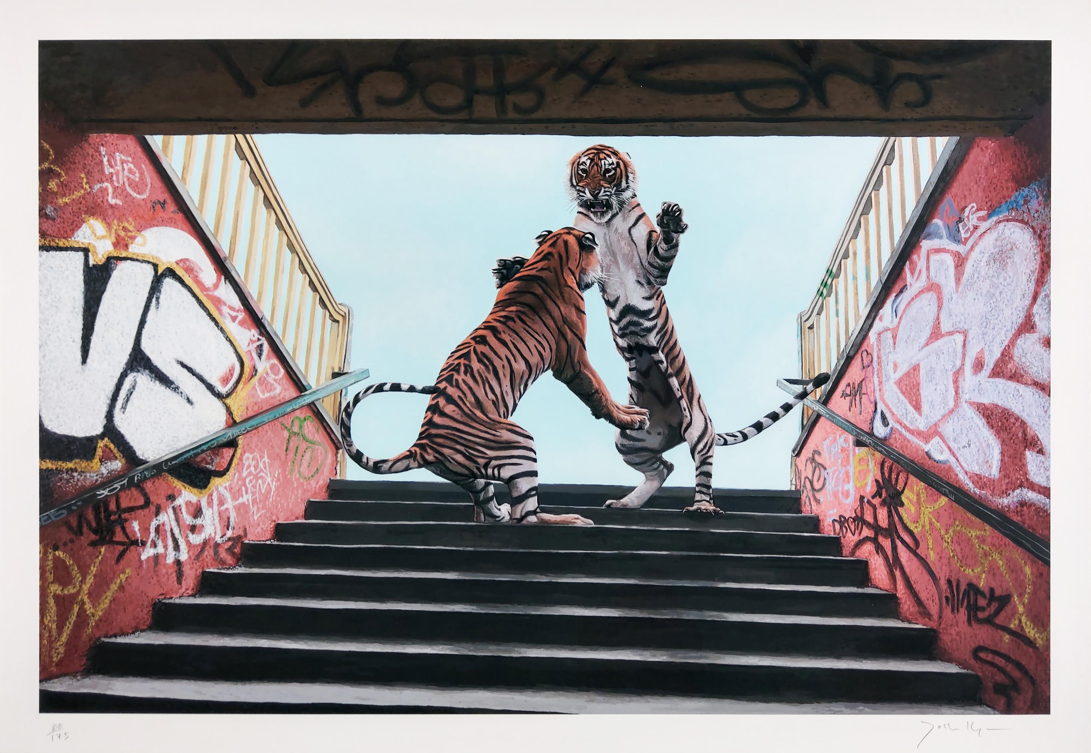 Stairway To Heaven, Josh Keyes Tiger Contemporary Street Art Print  