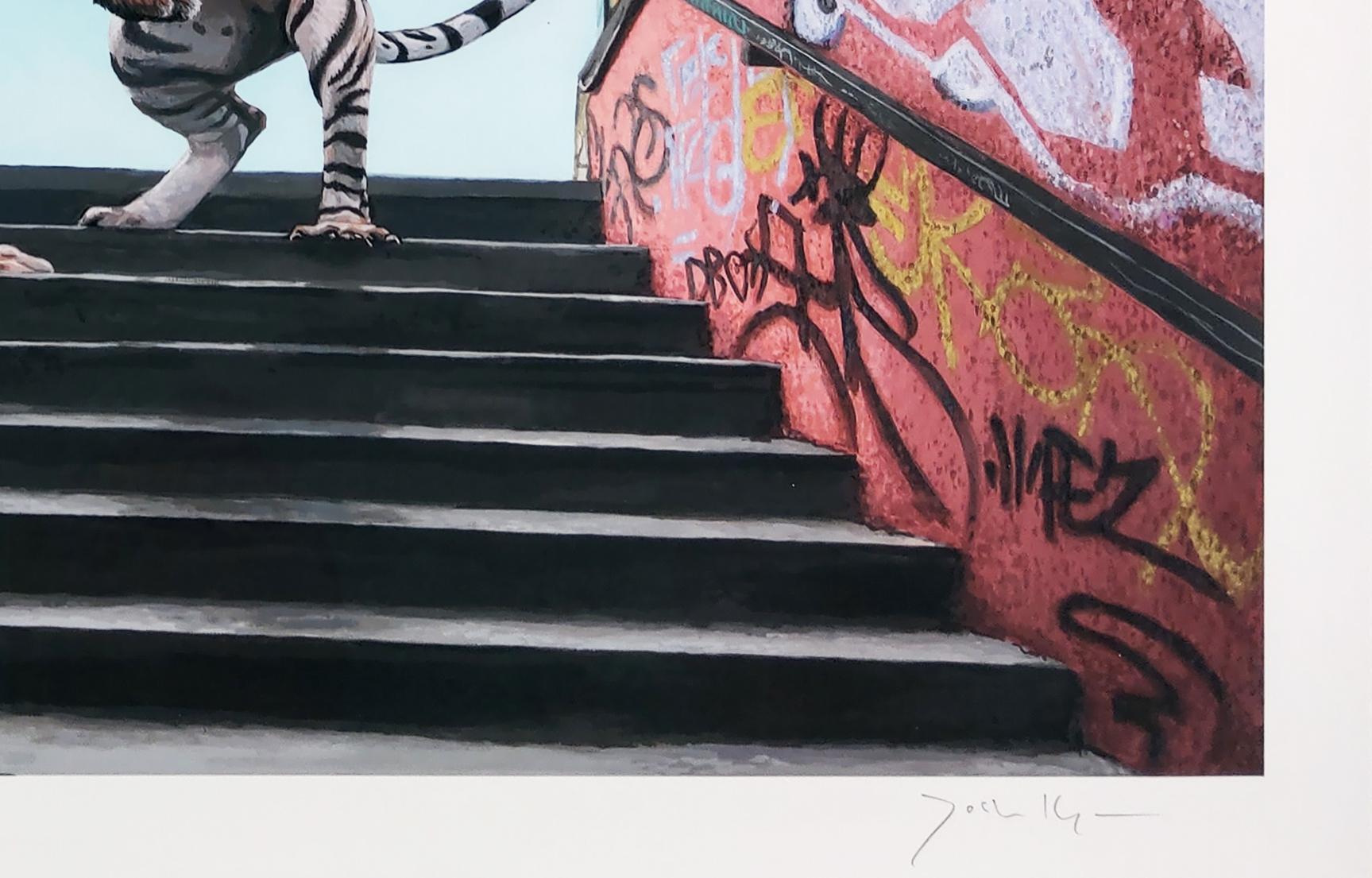 Stairway To Heaven, Josh Keyes Tiger - Impression d'art urbain contemporain tigre en vente 1