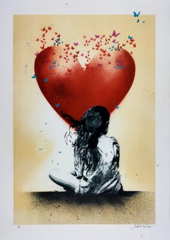 Dream, Red Heart on Gold, by Alessio-B, Contemporary Street Art Print