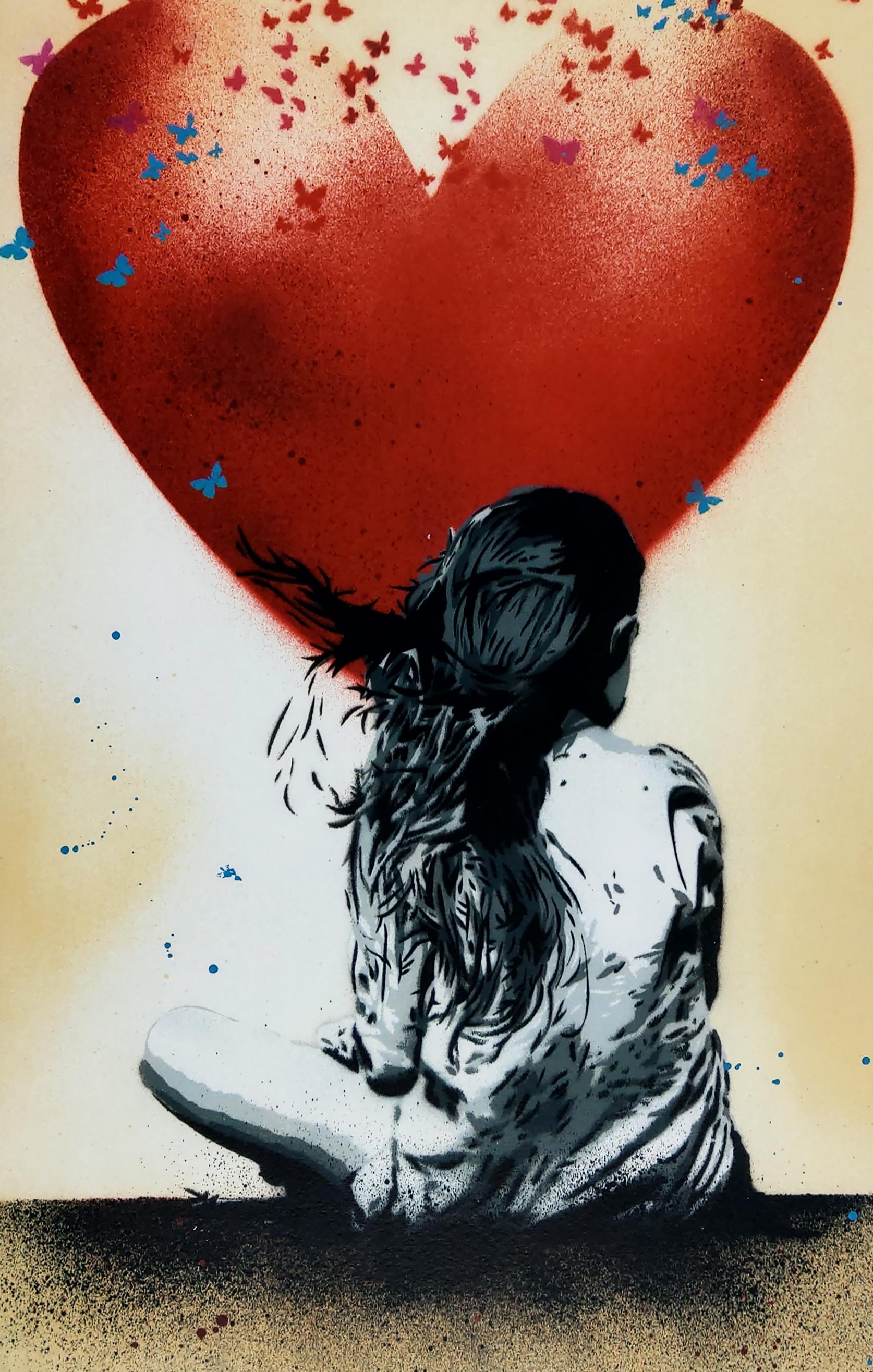 Dream Dream, Red Heart on Gold, von Alessio-B, zeitgenössischer Street Art-Druck im Angebot 1