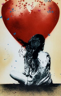Dream Dream, Red Heart on Gold, von Alessio-B, zeitgenössischer Street Art-Druck