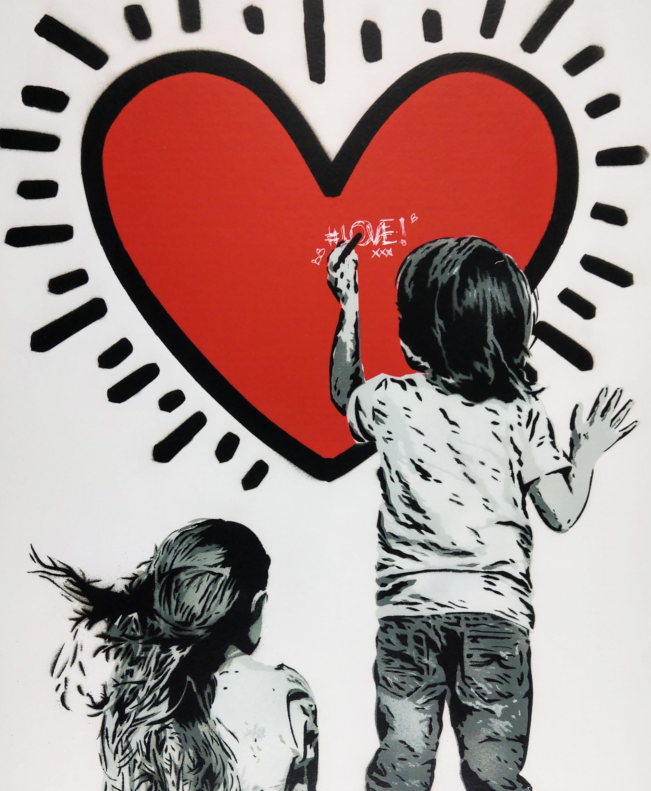 Heart di Alessio-B, stampa street art contemporanea. Dimensioni 70 x 50 cm con uscita nel 2016 da un'edizione di 25 esemplari. Un bellissimo pezzo perfetto per le famiglie, in una cameretta dove i bambini possono divertirsi o in una stanza dei