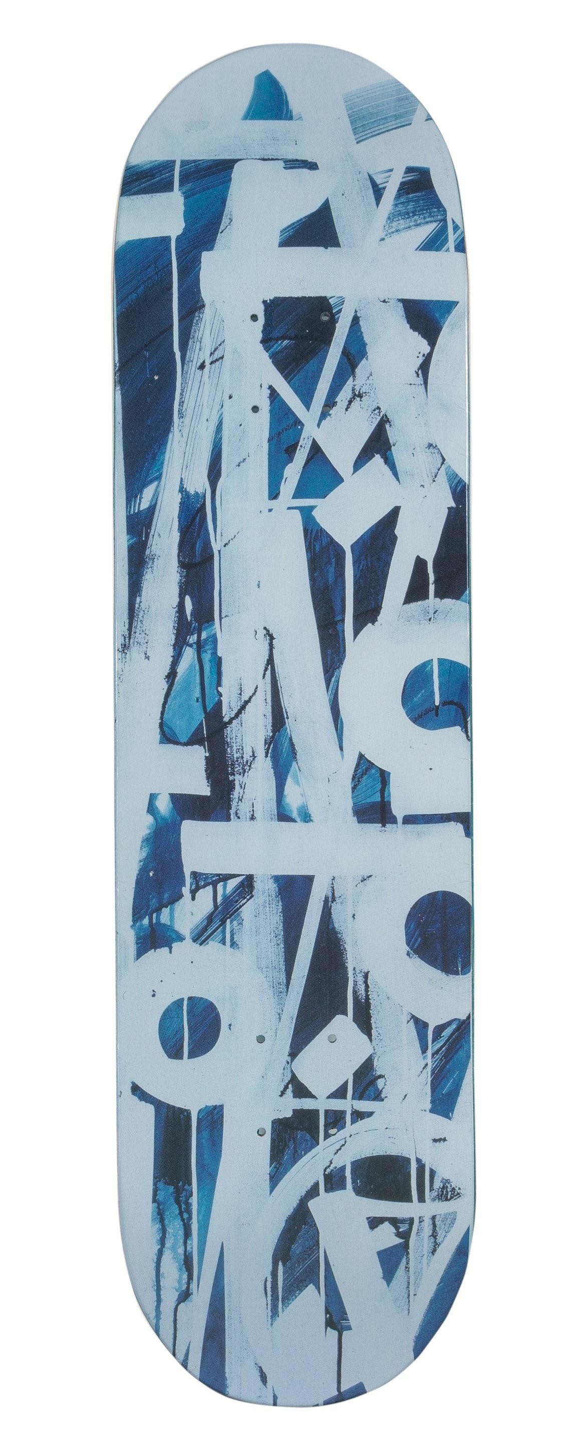Up for sale is a complete set of skate decks featuring offset lithographs in colors by the renowned artist Retna. This set, produced by Beyond the Streets in Los Angeles, consists of five different editions, each with a limited number of 25, 50, 75,