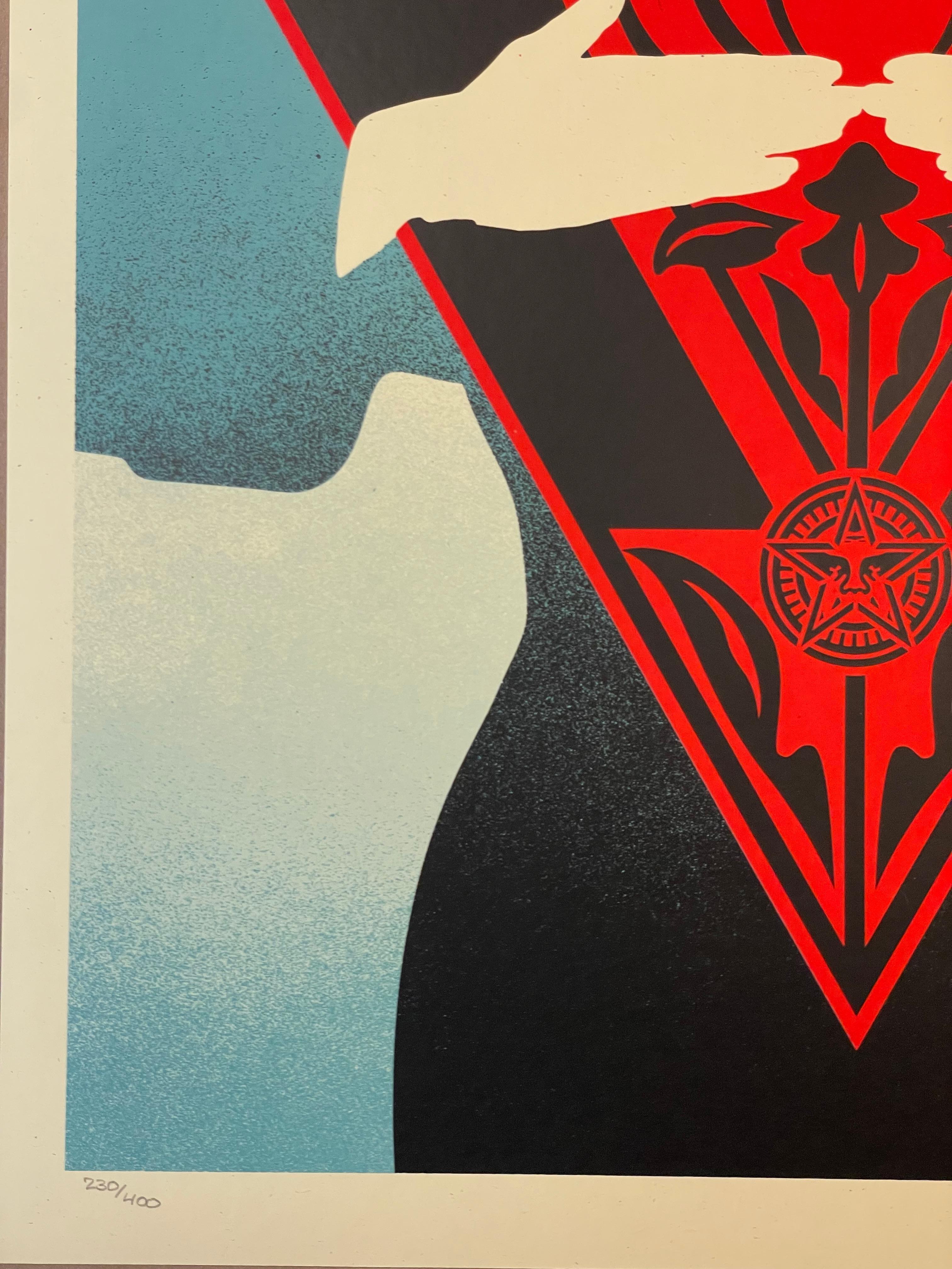 Shepard Fairey Obey Fiore gigante noir Donna Art Deco Serigrafia Edizione Blu in vendita 1