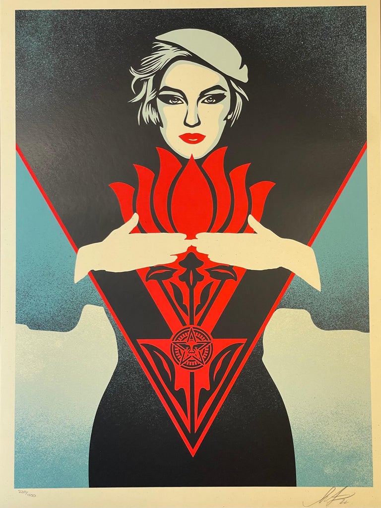 Shepard Fairey Shepard Fairey Obey Giant Noir Flower Woman Art Deco Screen Print Blue Edition