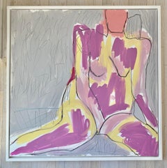 Lean In, Abstract Figurative Painting, Acrylic on Canvas, Framed, Signed 