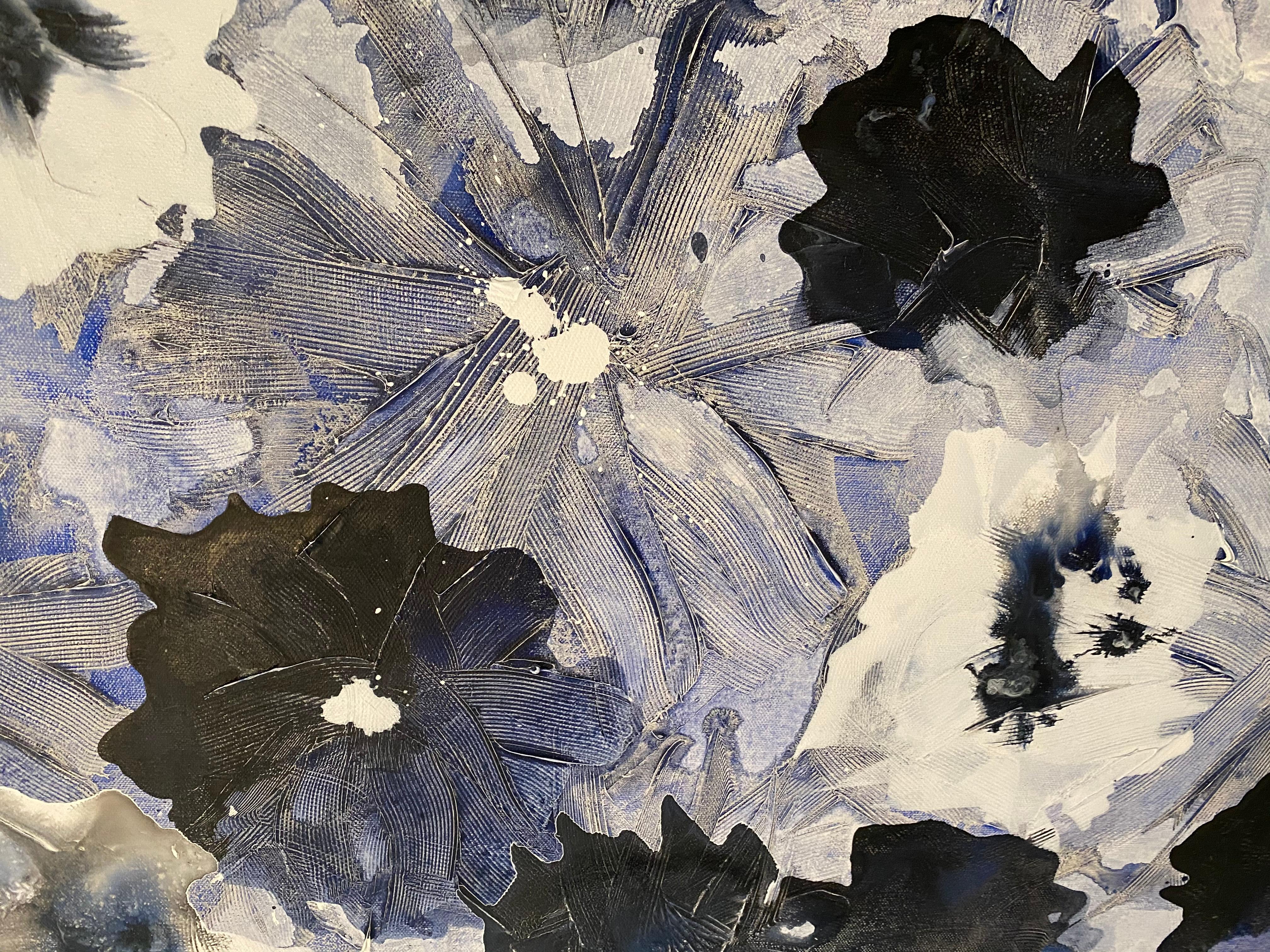 Blue Jean Bloom, 2020, Floral Abstract Painting, Mixed Media on Canvas, Signed  1