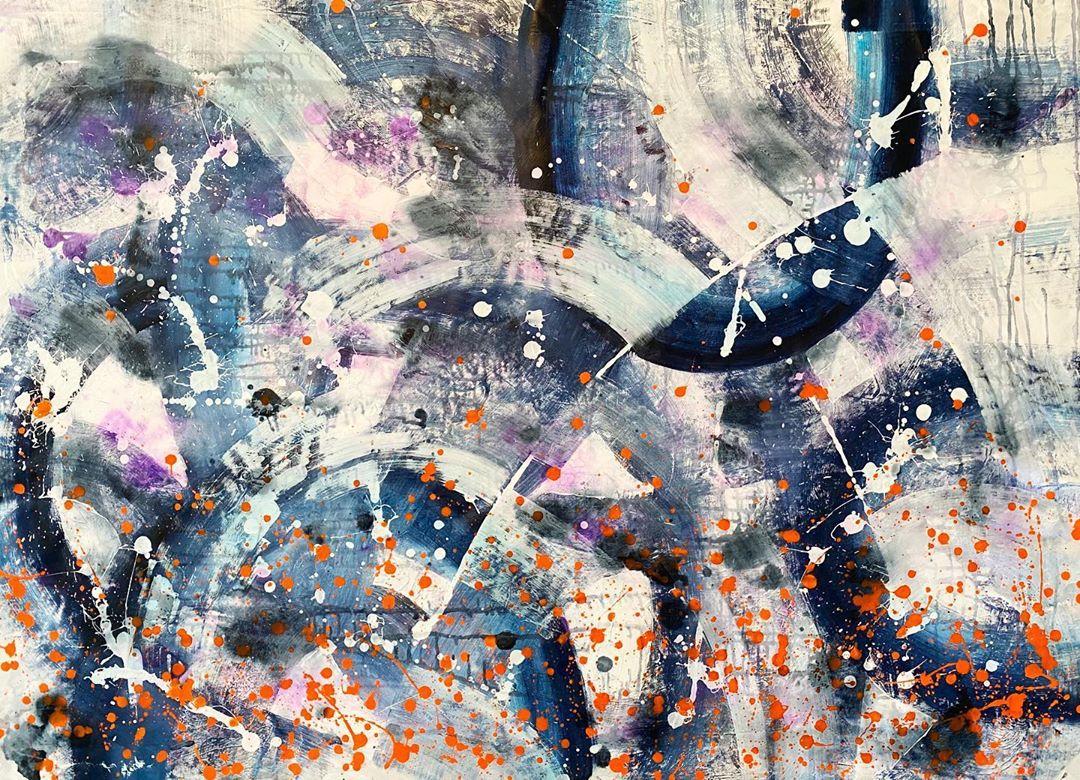 Morning Embers, 2020, Mixed Media, Abstract Painting on Canvas, Signed  - Mixed Media Art by Annie Mandelkern