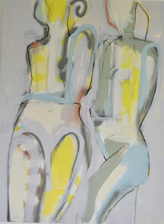 Peinture figurative abstraite « In Step I », technique mixte sur toile, signée 