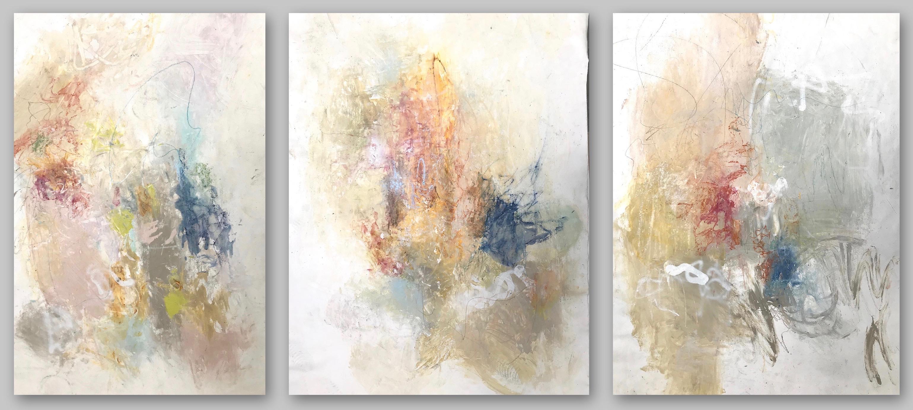 Amy Gordon Abstract Painting - Visions, Intuitions & Decisions Triptych, Abstract Mixed Media on Canvas, Signed