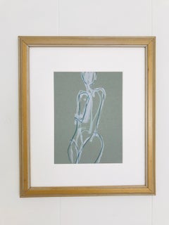 Twist, Abstract Nude, Acrylic and Mixed Media on Paper, Used Frame, Signed 