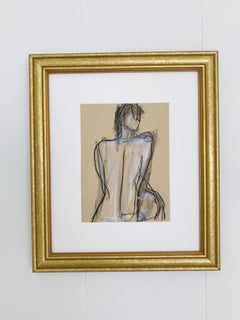 Back To, Abstract Nude, Acrylic and Mixed Media on Paper, Vintage Frame, Signed 