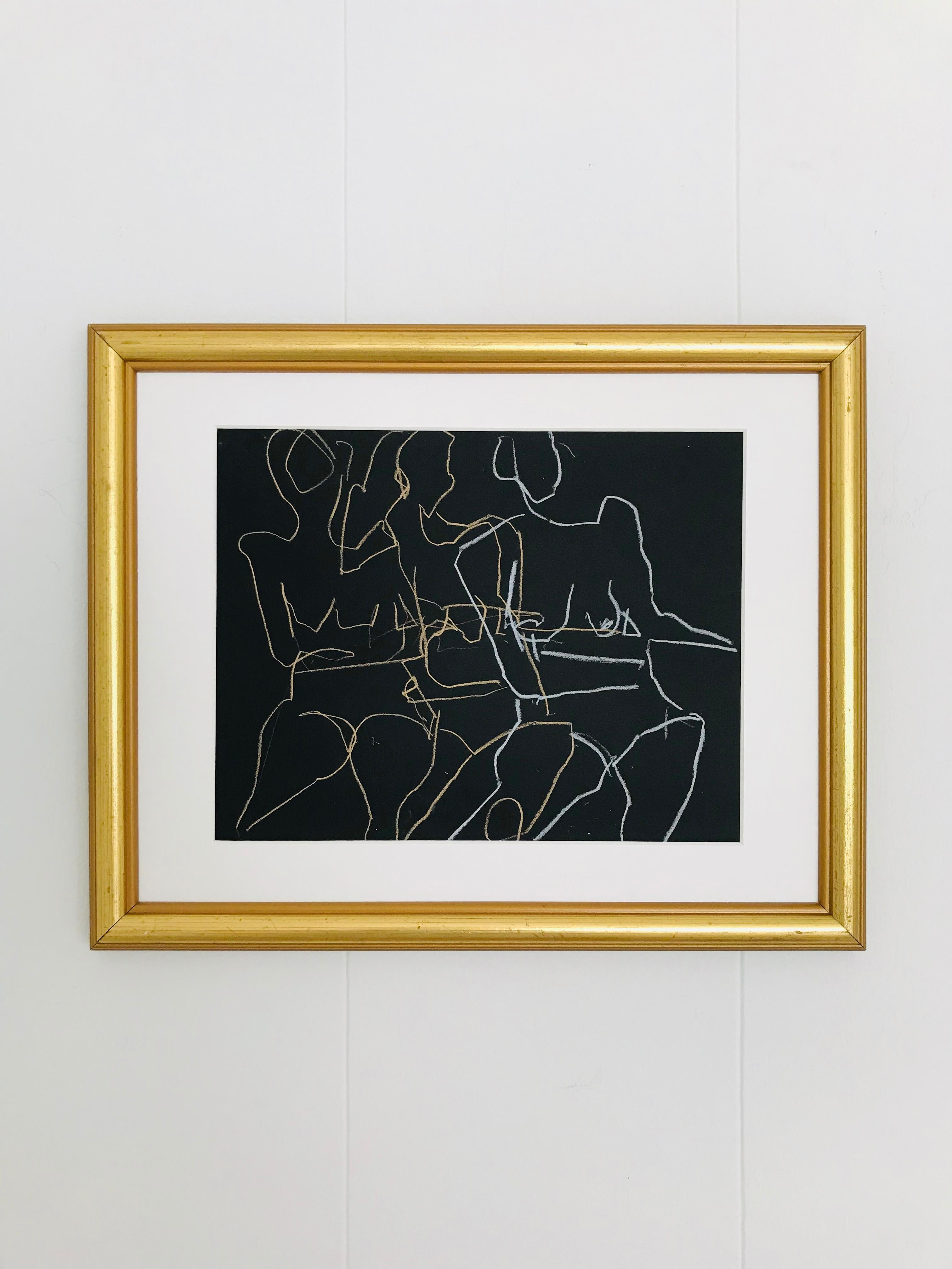 Allison Meyler Abstract Drawing - Tug Of War, Abstract Figurative, Colored Pencil on Paper, Vintage Frame, Signed 