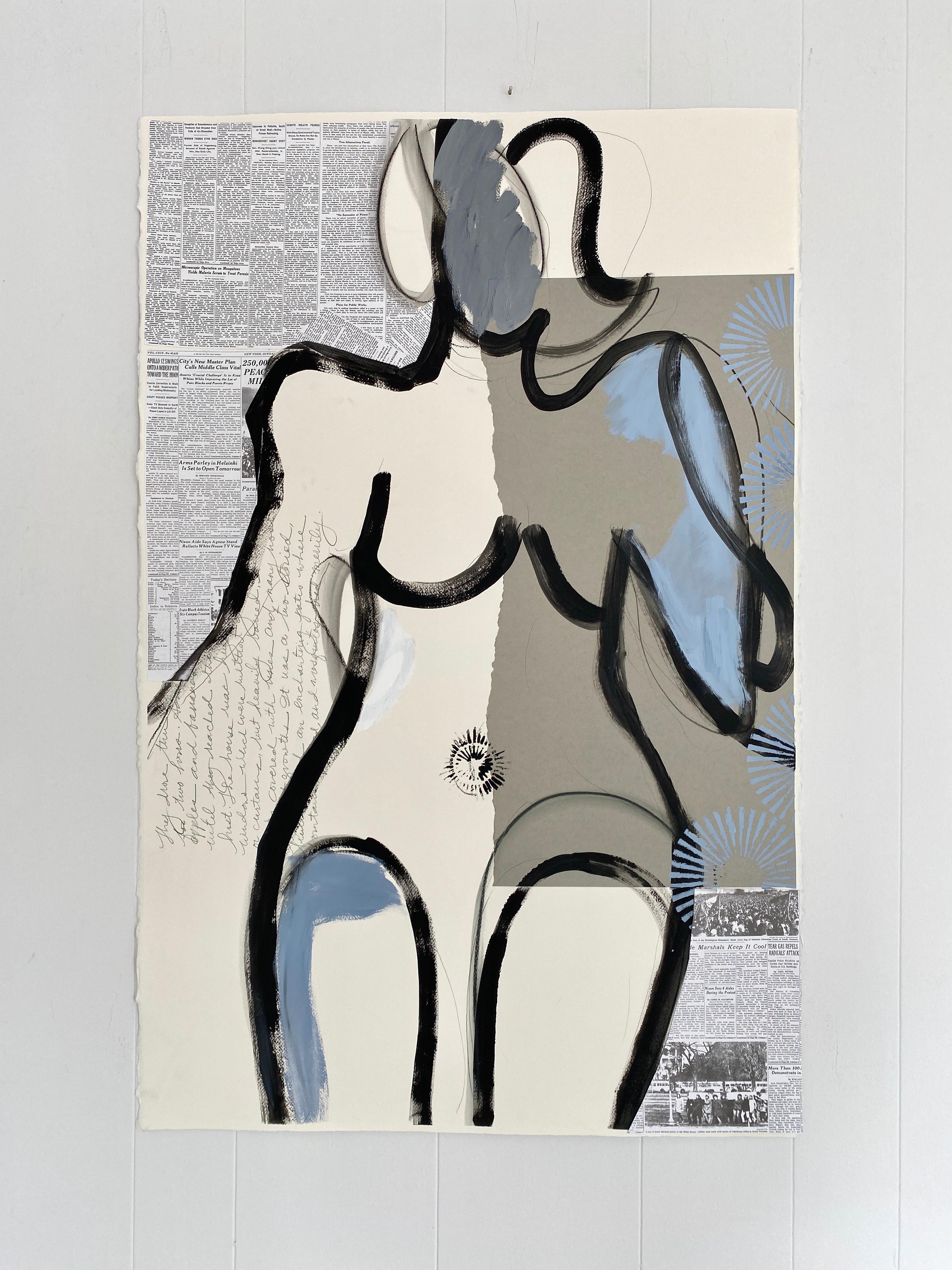 Allison Meyler Figurative Painting - Tennis Star+Devils Ballroom, Abstract Figurative, Mixed Media on Paper, Signed 