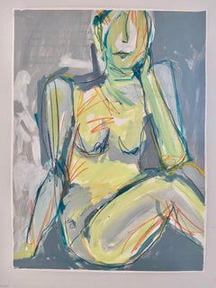 Thinking II, 2020, Abstract Figurative, Acrylic on Paper, Signed 