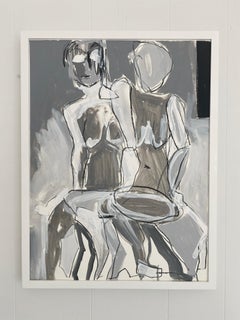 Alter Ego, Abstract Figurative, Acrylic on Paper, White Wood Frame, Signed