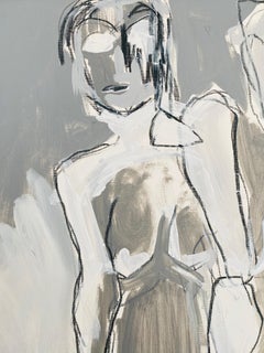 Alter Ego, Abstract Figurative, Acrylic on Paper, White Wood Frame, Signed