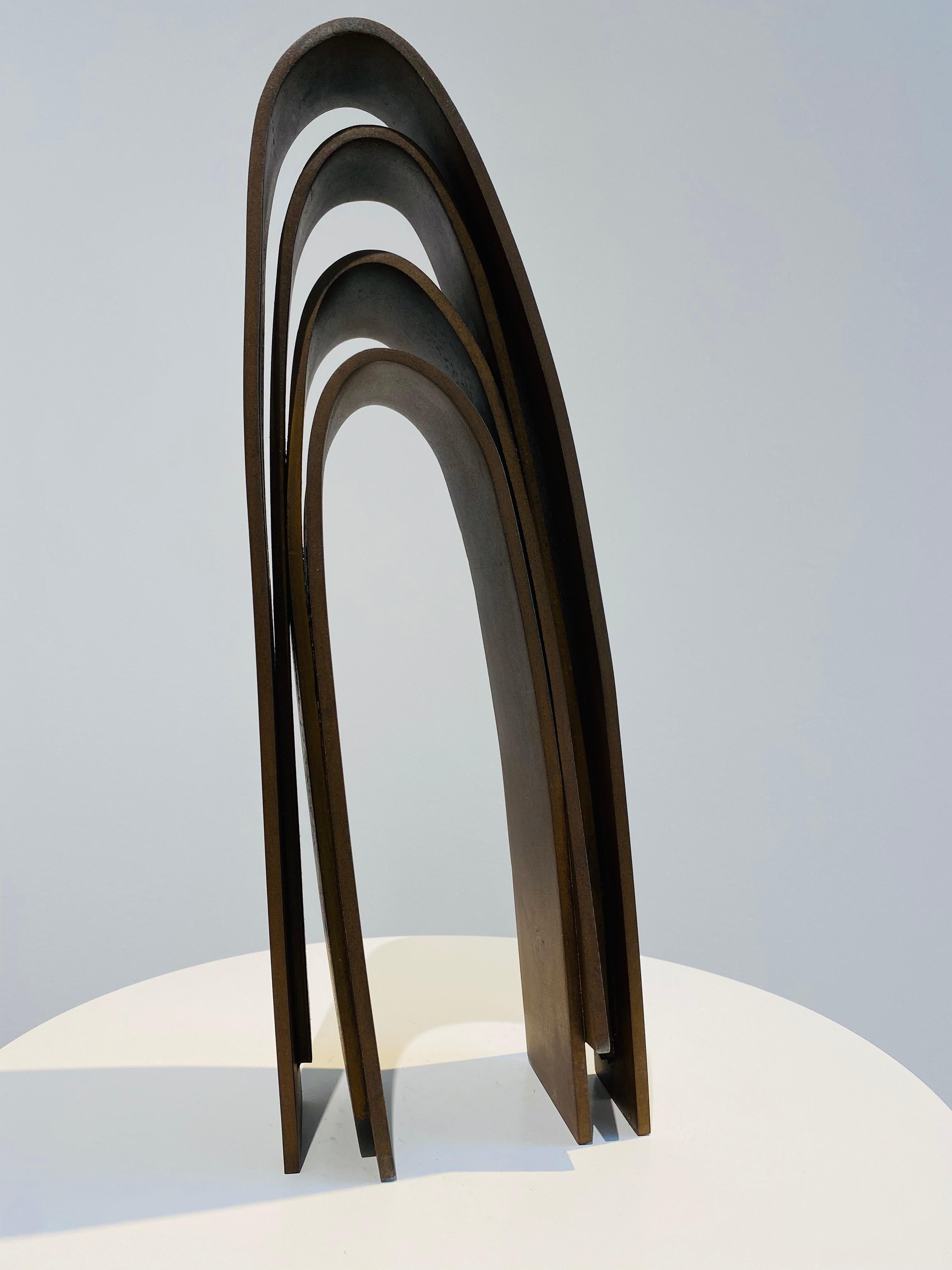 Honoré, 2017, corten steel sculpture, abstract, rust, minimalism, arcs - Gray Abstract Sculpture by Etienne Viard