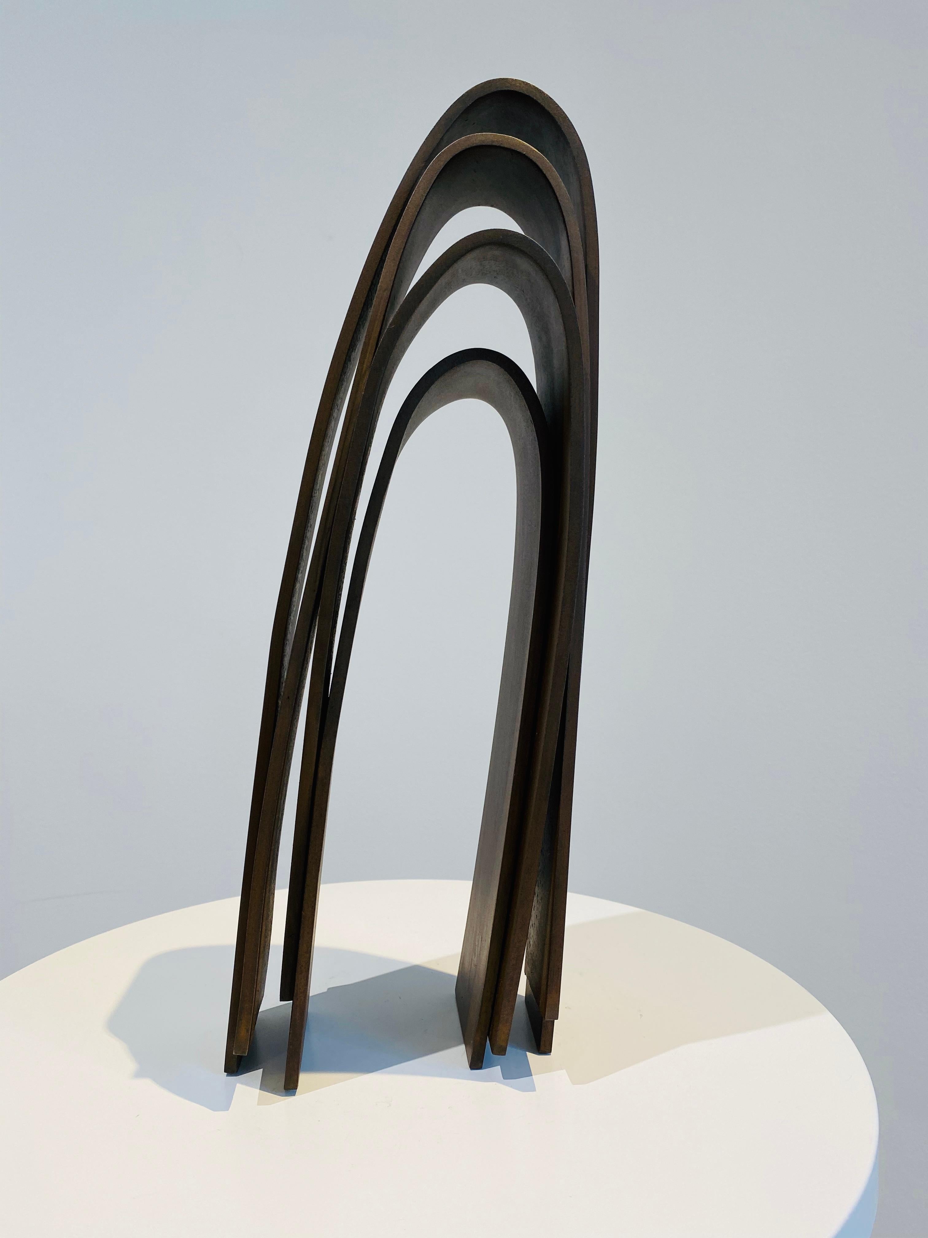 Etienne Viard Abstract Sculpture - Honoré, 2017, corten steel sculpture, abstract, rust, minimalism, arcs
