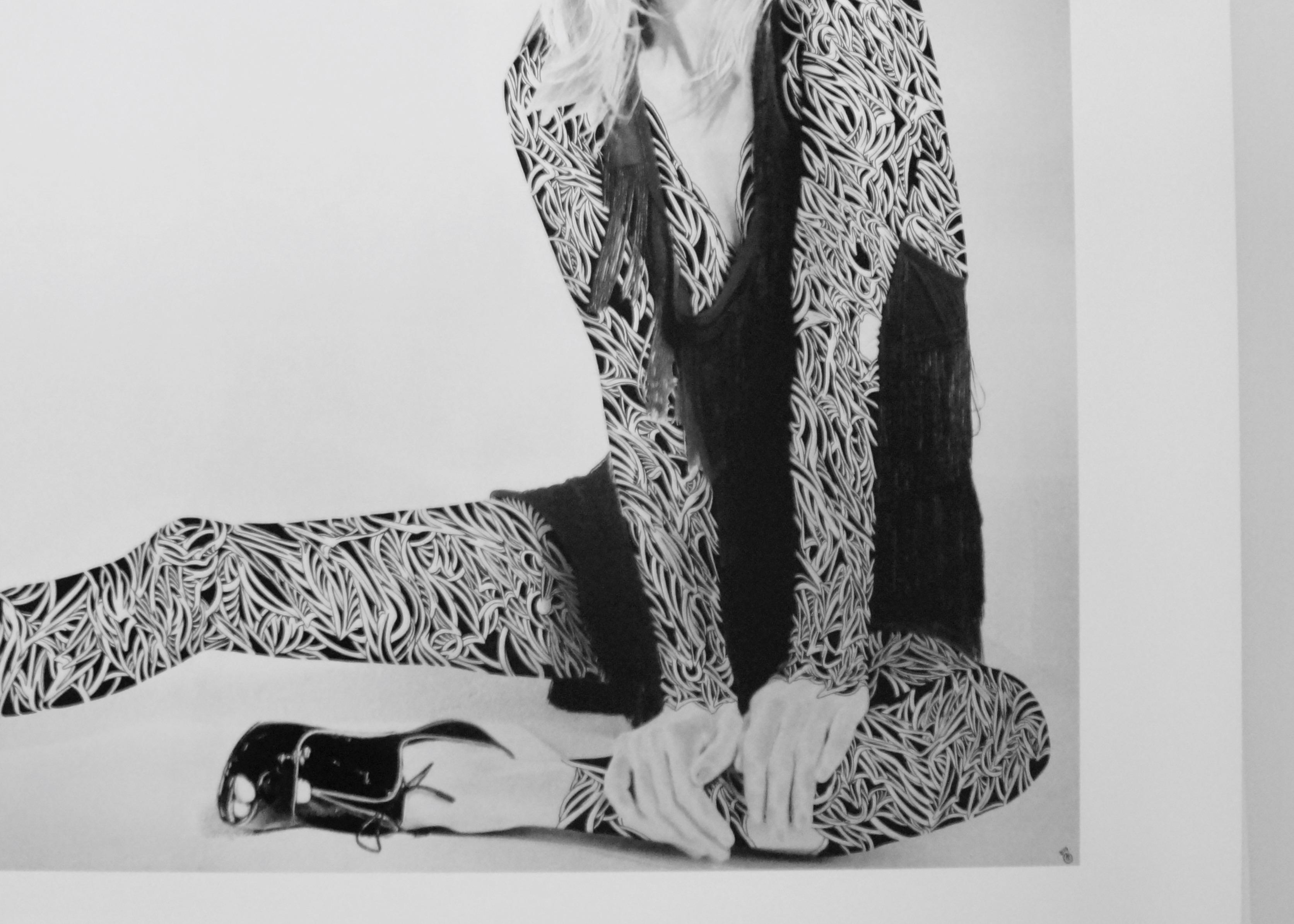Kate Moss, 2017, Inkdrawing, printed paper, female, body art, tattoo, model - Print by Jean-Luc Moerman