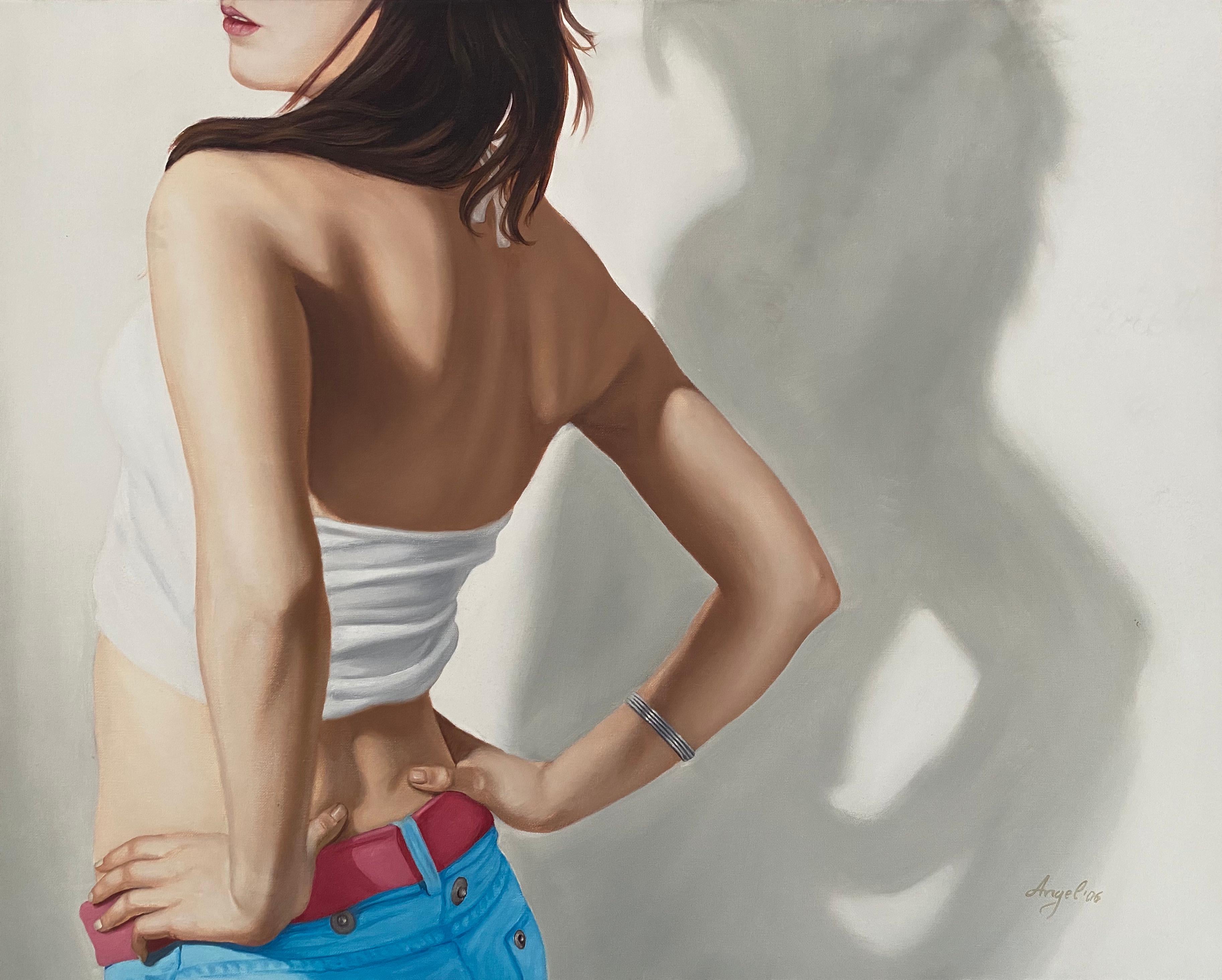 Angel Peychinov Figurative Painting - Lill III, oil, canvas, photorealistic, figurative, woman, hyperrealism, skin