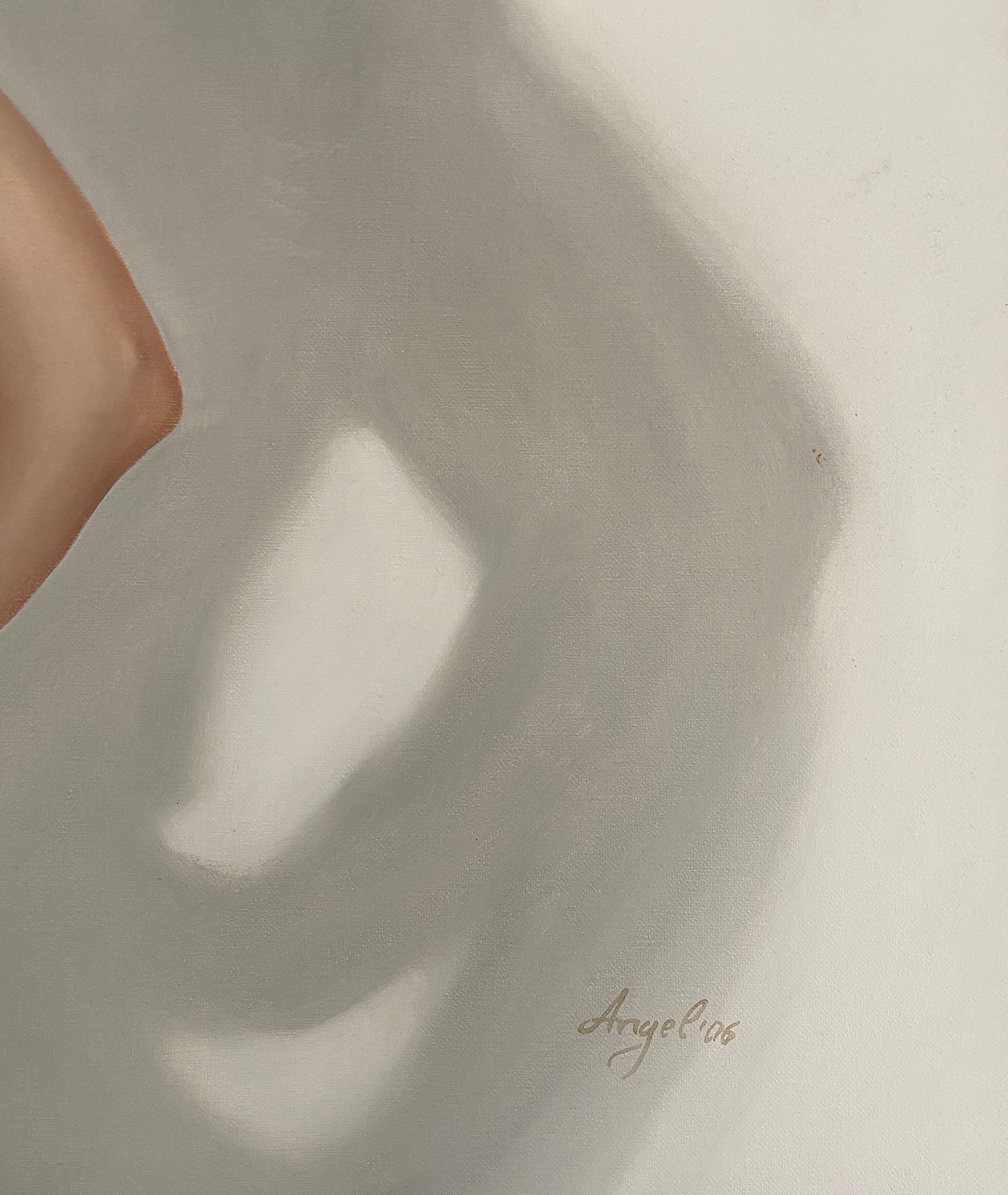 Lill III, oil, canvas, photorealistic, figurative, woman, hyperrealism, skin - Photorealist Painting by Angel Peychinov