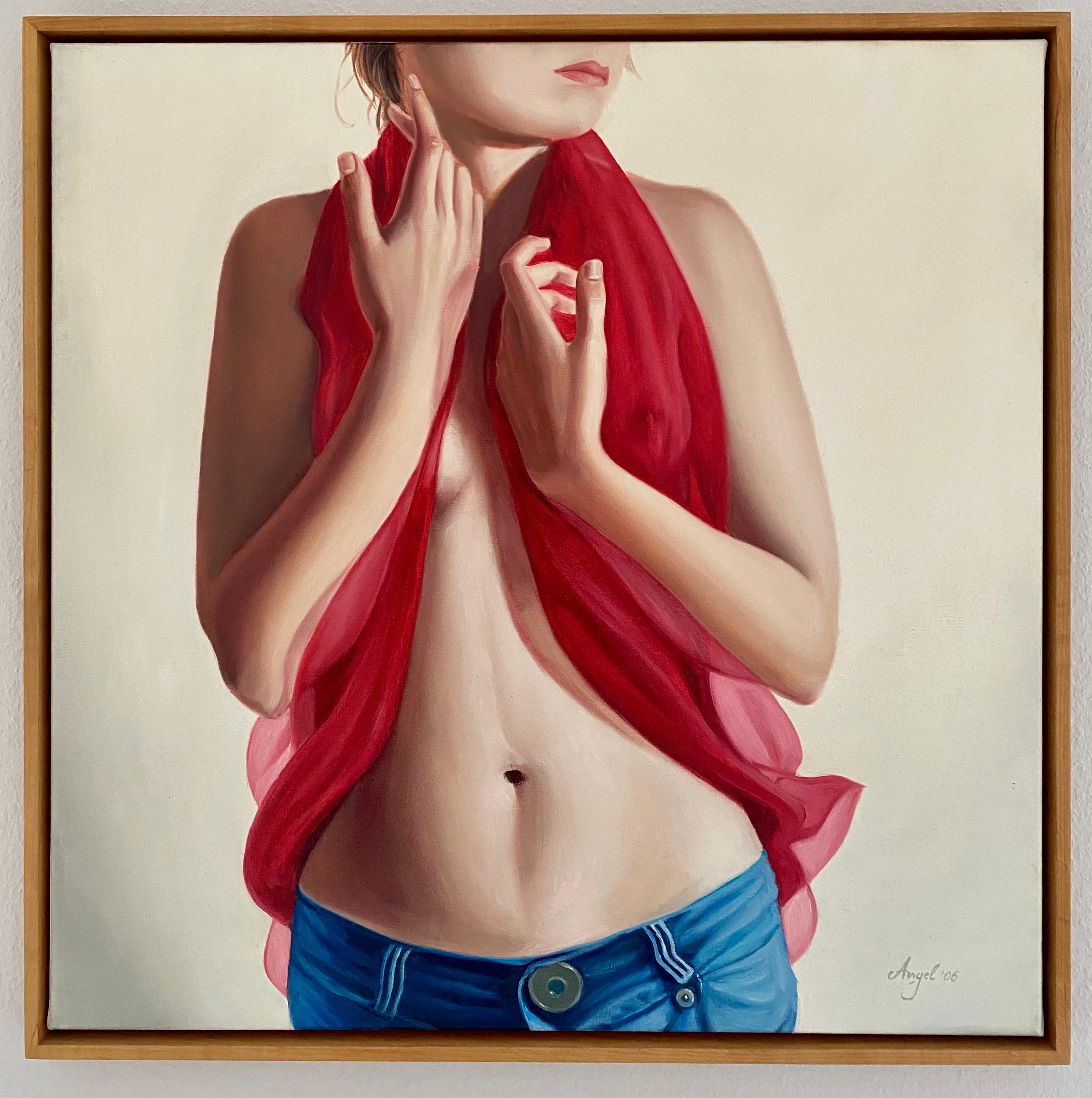 She VII. 2006, oil canvas, photorealistic, figurative, woman, hyperrealism, skin - Painting by Angel Peychinov