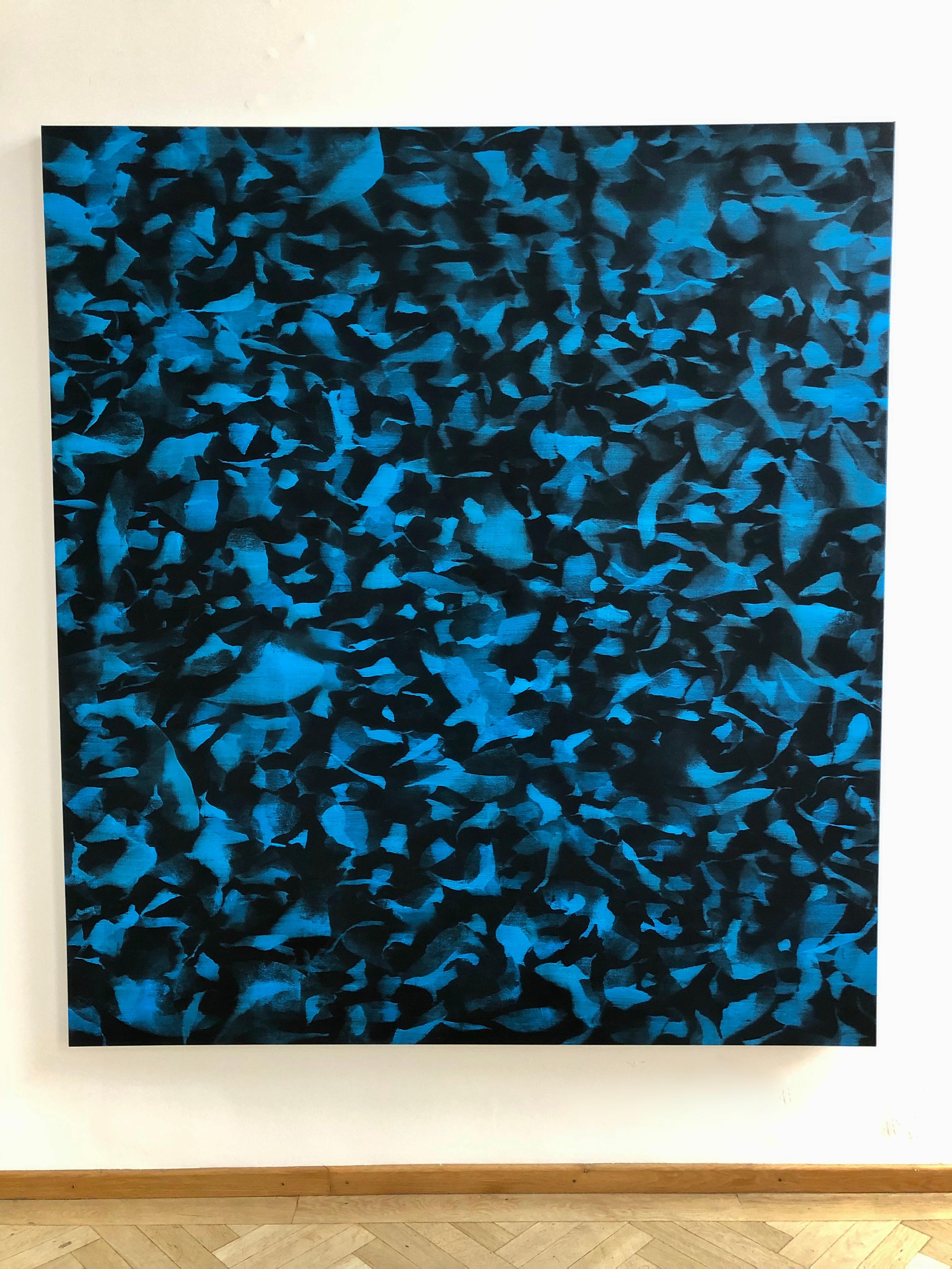 untitled, 2019, oil, canvas, abstract painting, blue, pattern, Scandinavian art - Painting by Magnus Thorén