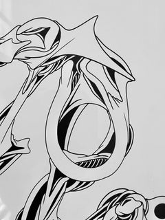 untitled, 2015, Pen, car varnish on aluminum, black white, tattoo, street art