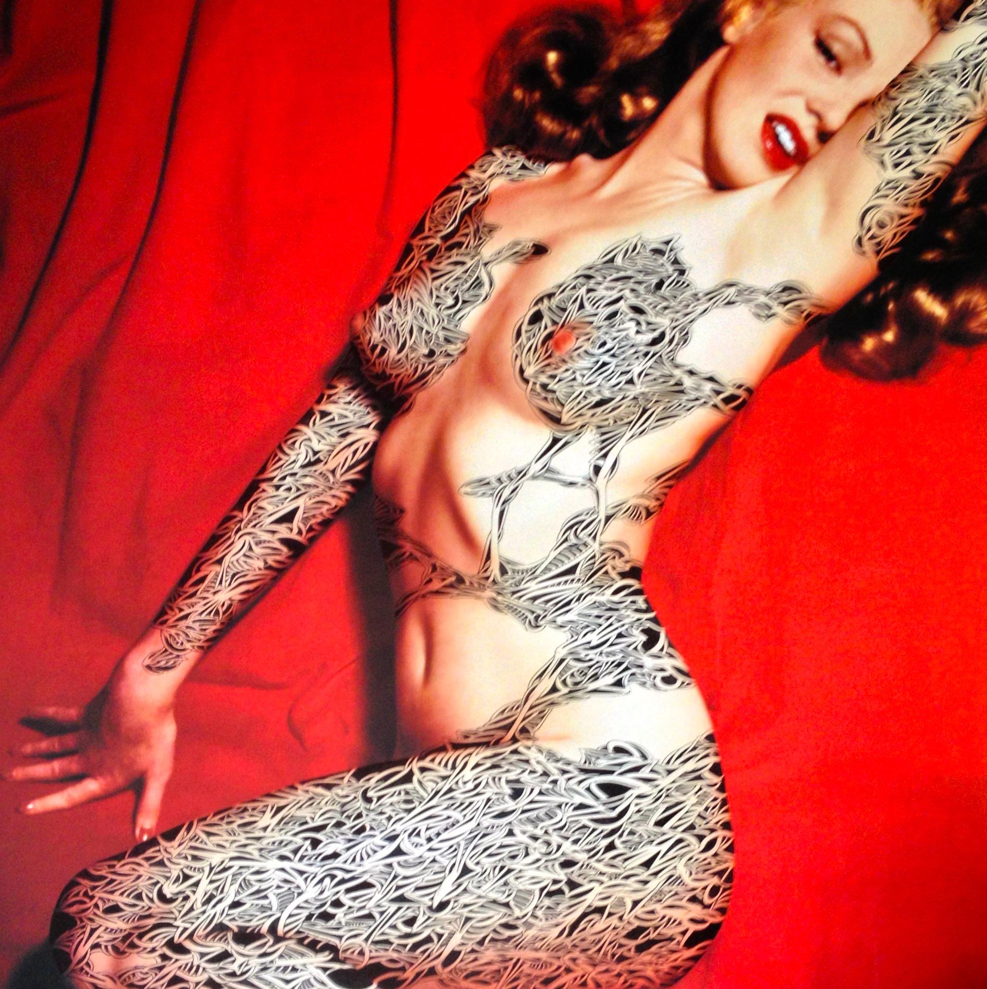 Marilyn, 2011, Inkdrawing, printed paper, female, body art, tattoo, model - Print by Jean-Luc Moerman