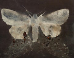 moth on moth, 2015, oil wood, figurative painting, animals, Scandinavian art
