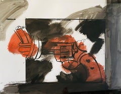 untitled, Knotted-Gun 1980s, Non-Violence, gouache on paper