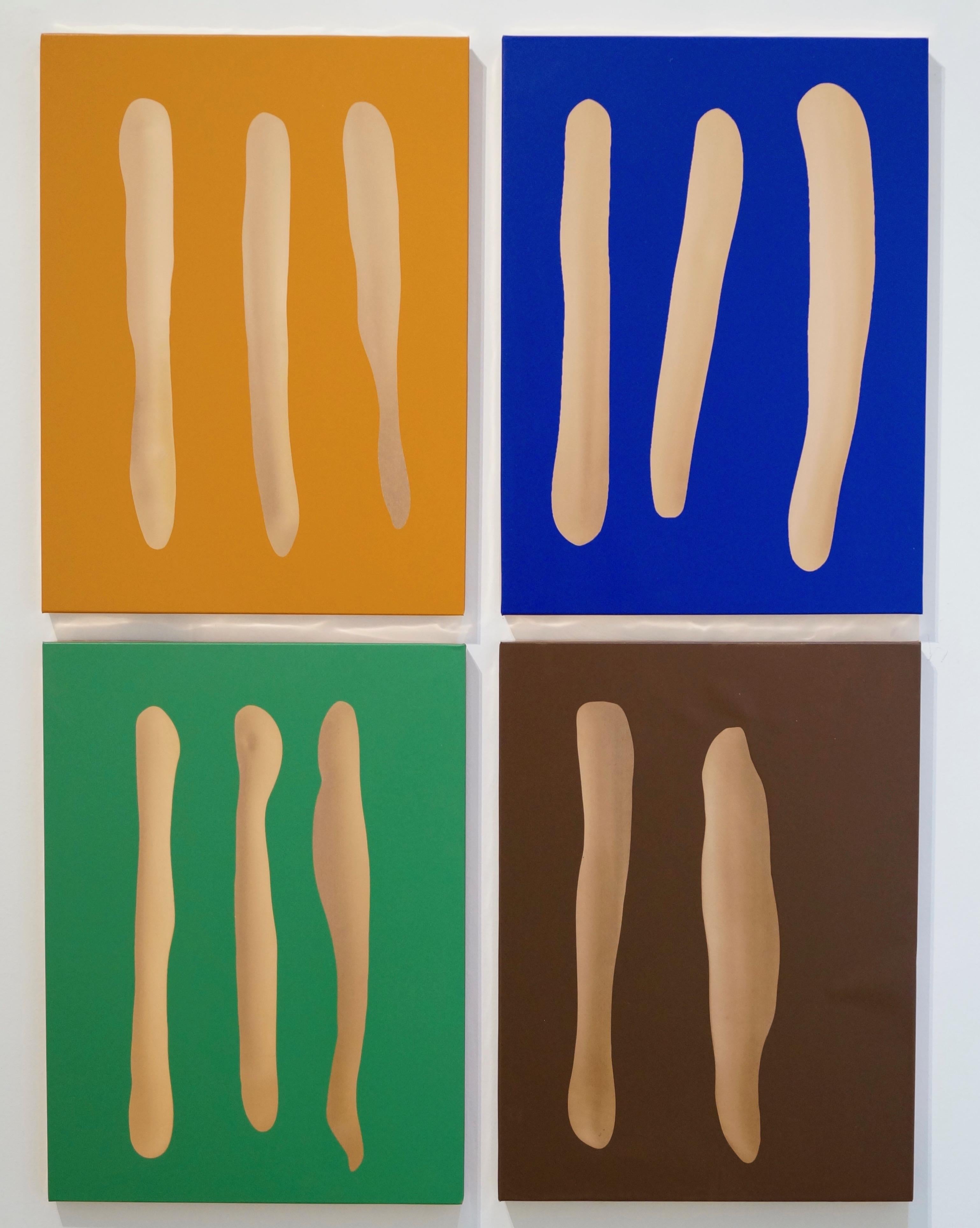 Günther Förg Abstract Drawing - Mr. Blue, Mr. Green, Mr. Brown, Mr. Orange,  tempera on copper on panel. 