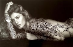 Gisele Bündchen, 2013, ink-drawing, printed paper, female, body art, tattoo,